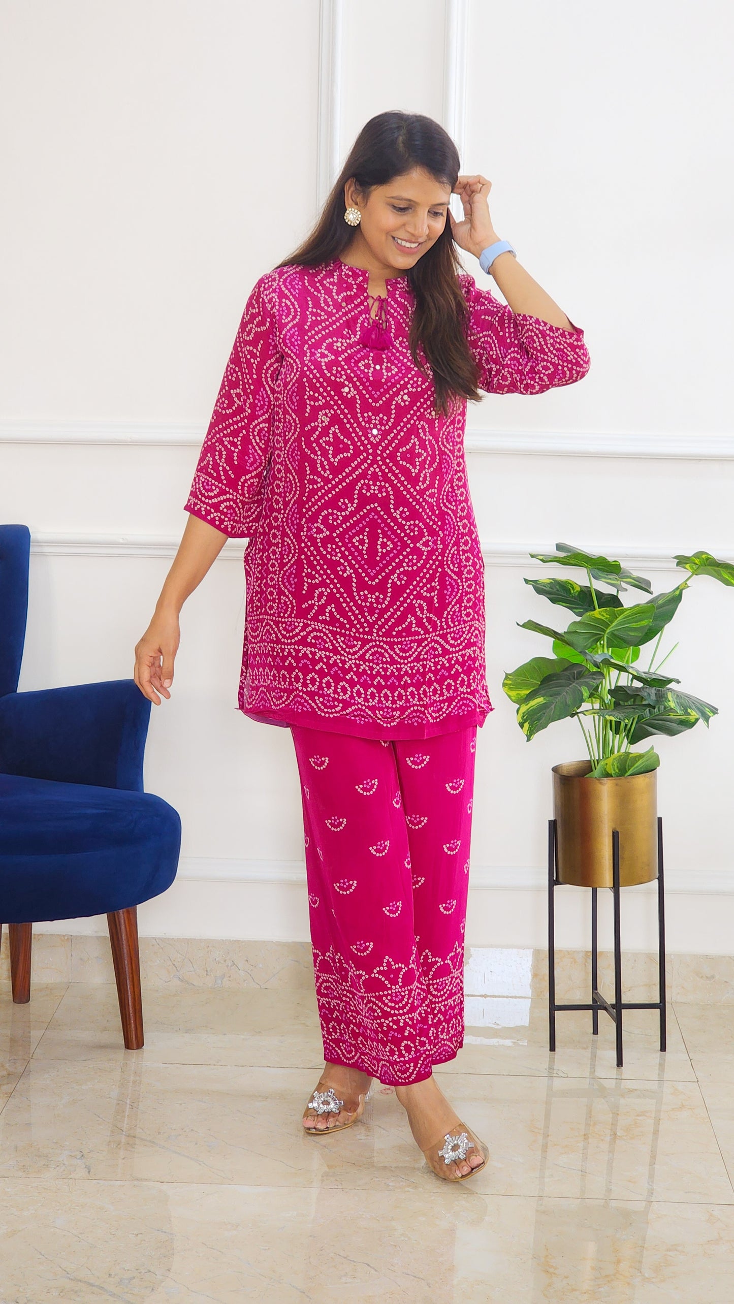 Vintage Magenta Bandhej Co ord Set