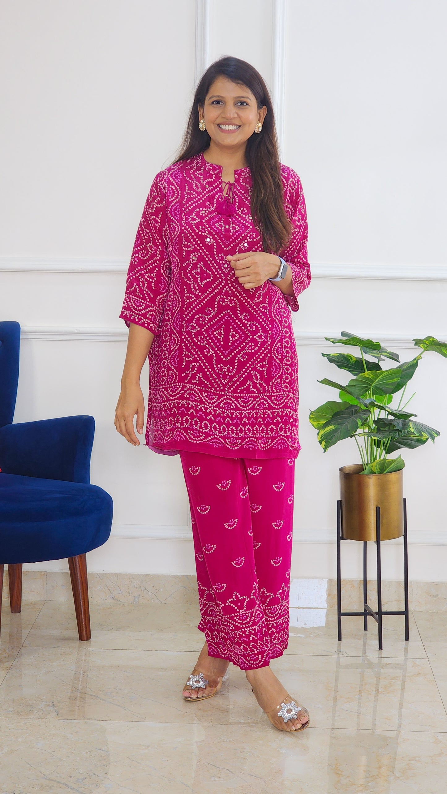 Vintage Magenta Bandhej Co ord Set