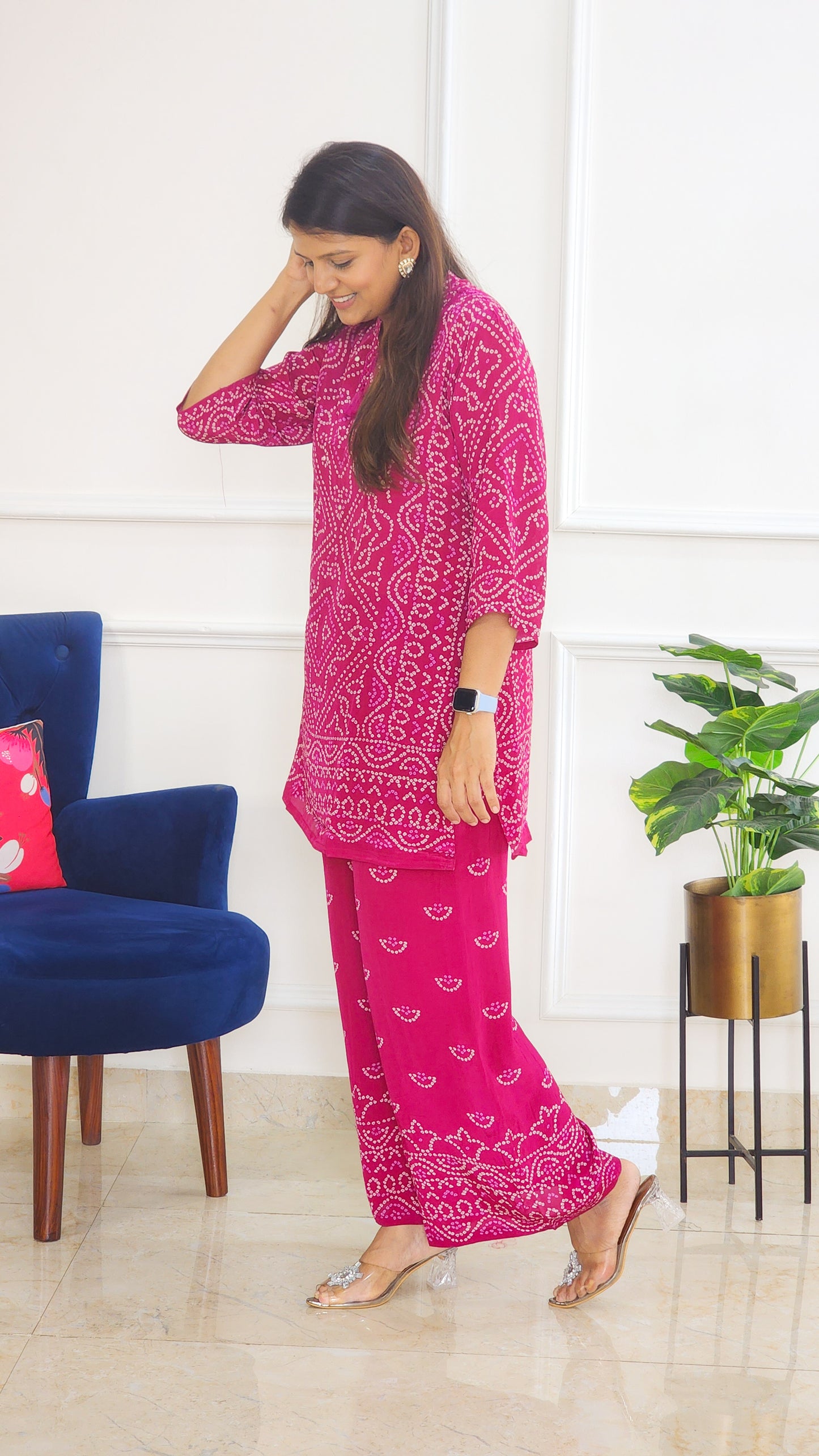 Vintage Magenta Bandhej Co ord Set