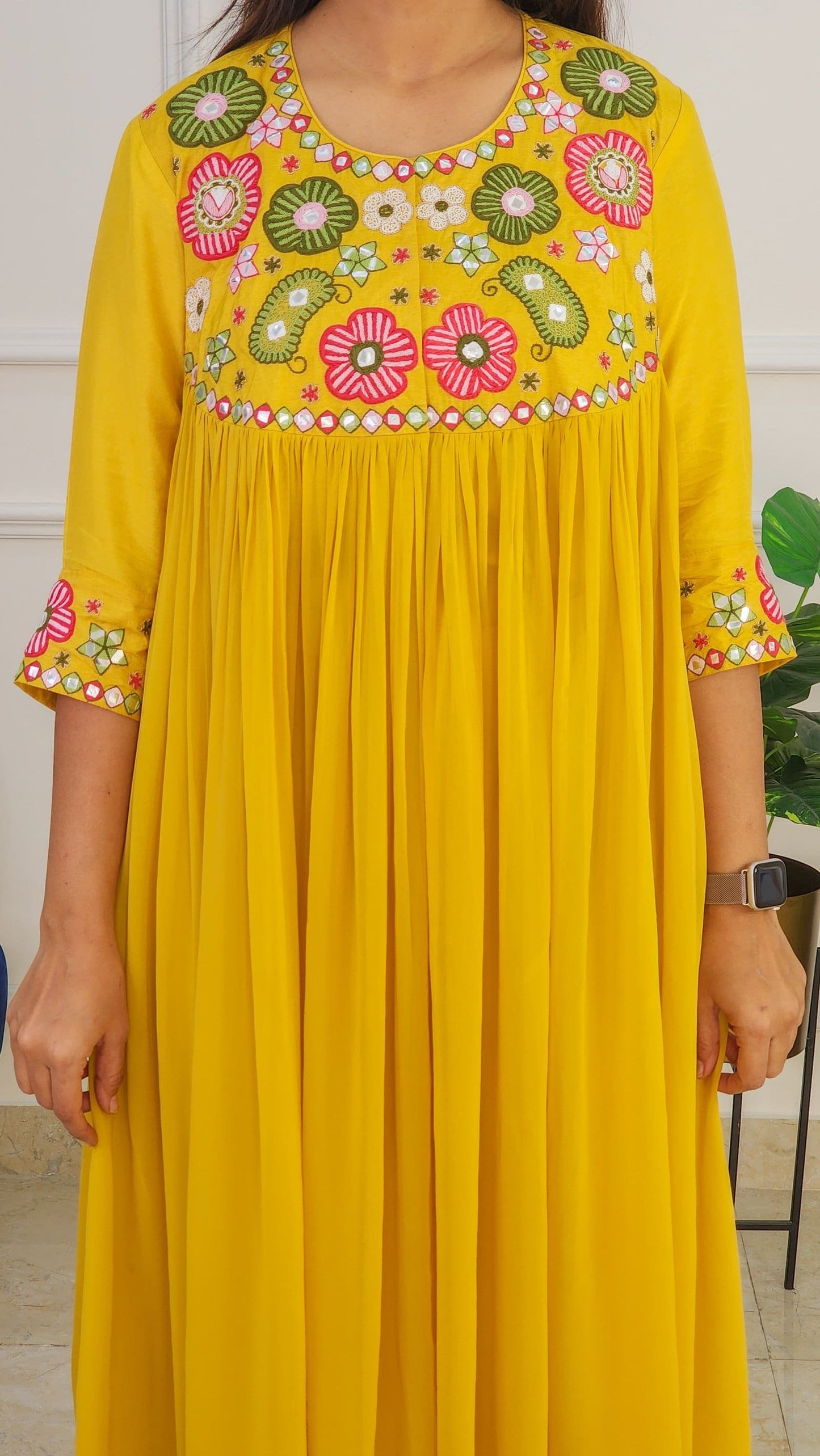 Mustard Multi Color Embroidered Flare Set