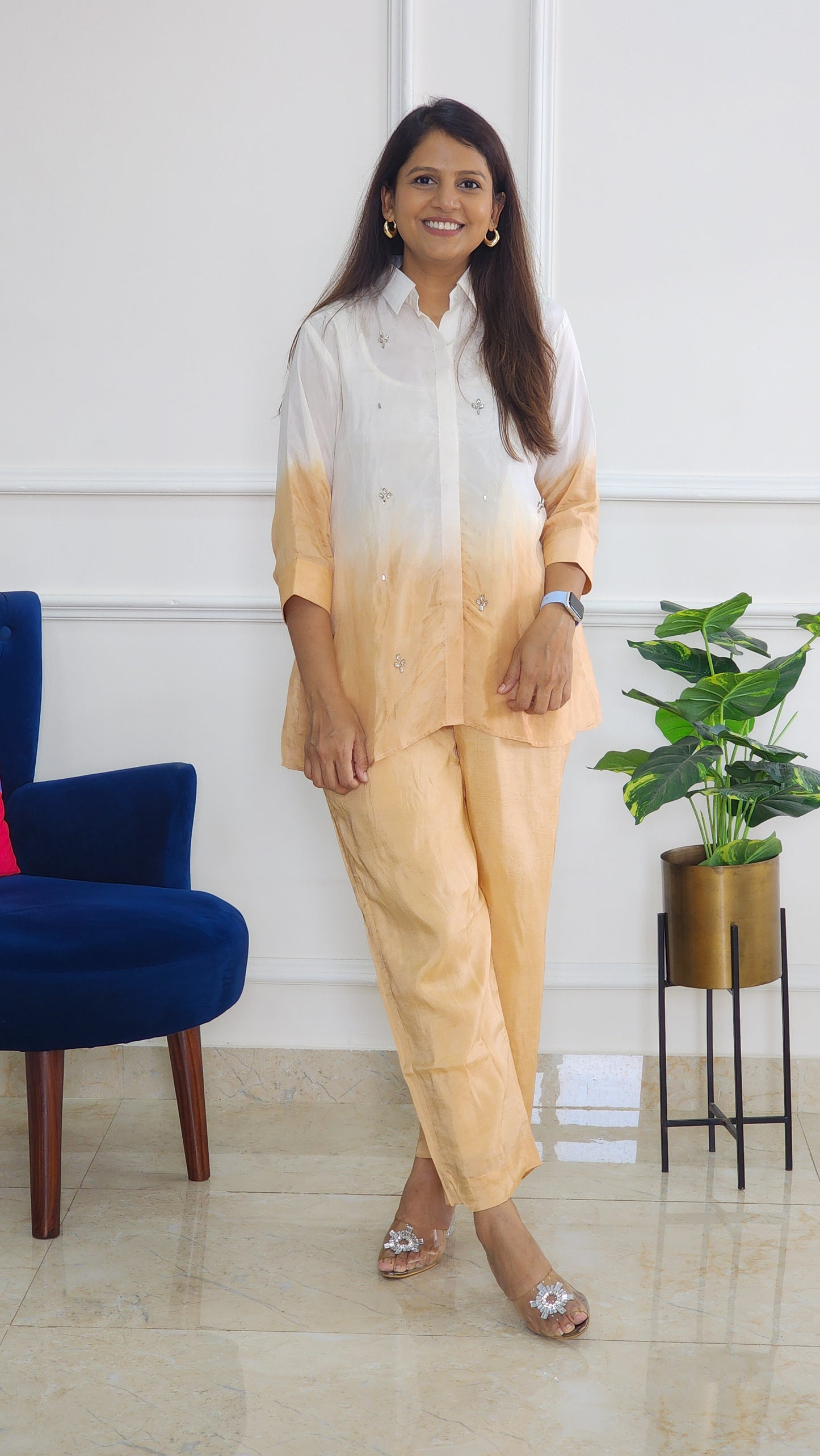 Cinnamon Ombre Shirt And Pants with Stone Details
