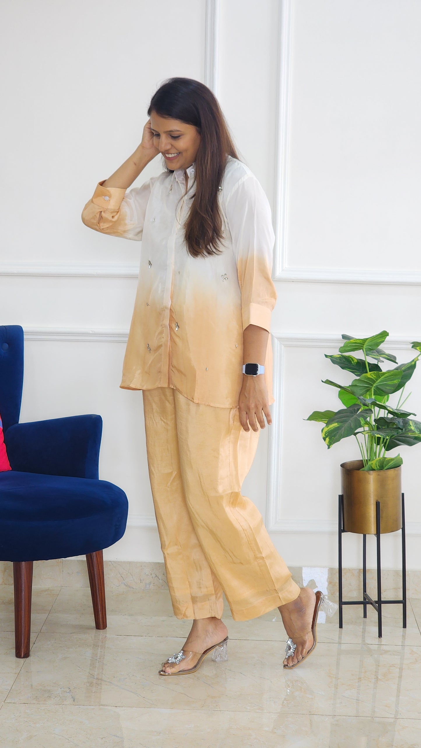 Cinnamon Ombre Shirt And Pants with Stone Details