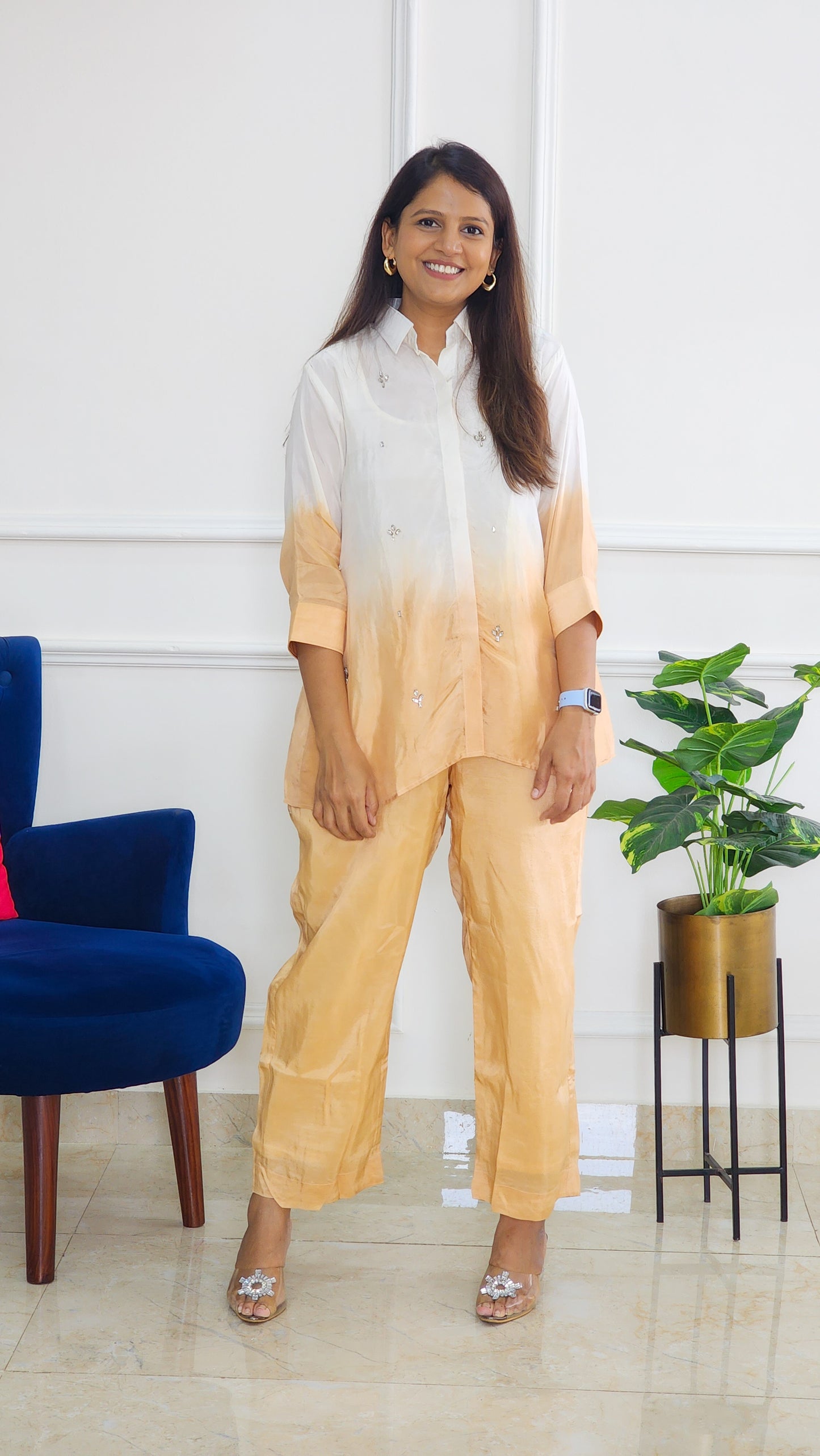 Cinnamon Ombre Shirt And Pants with Stone Details