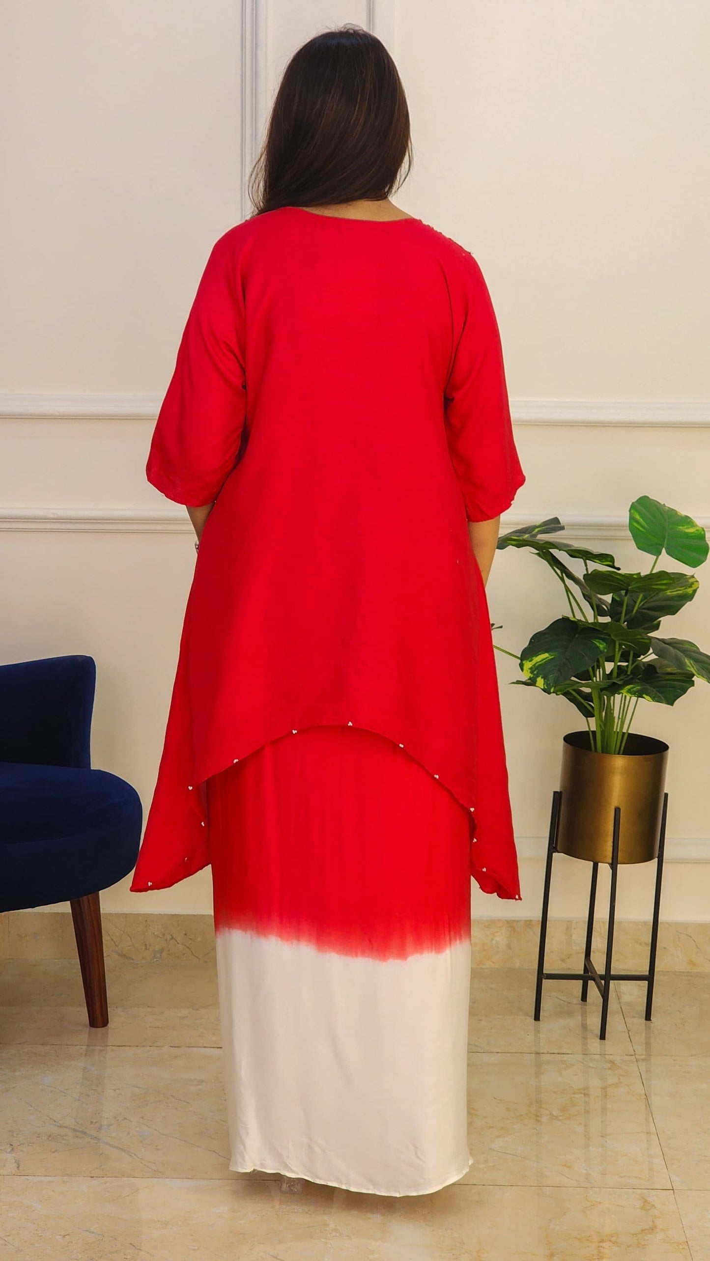 Red Ombre Drape Skirt Set