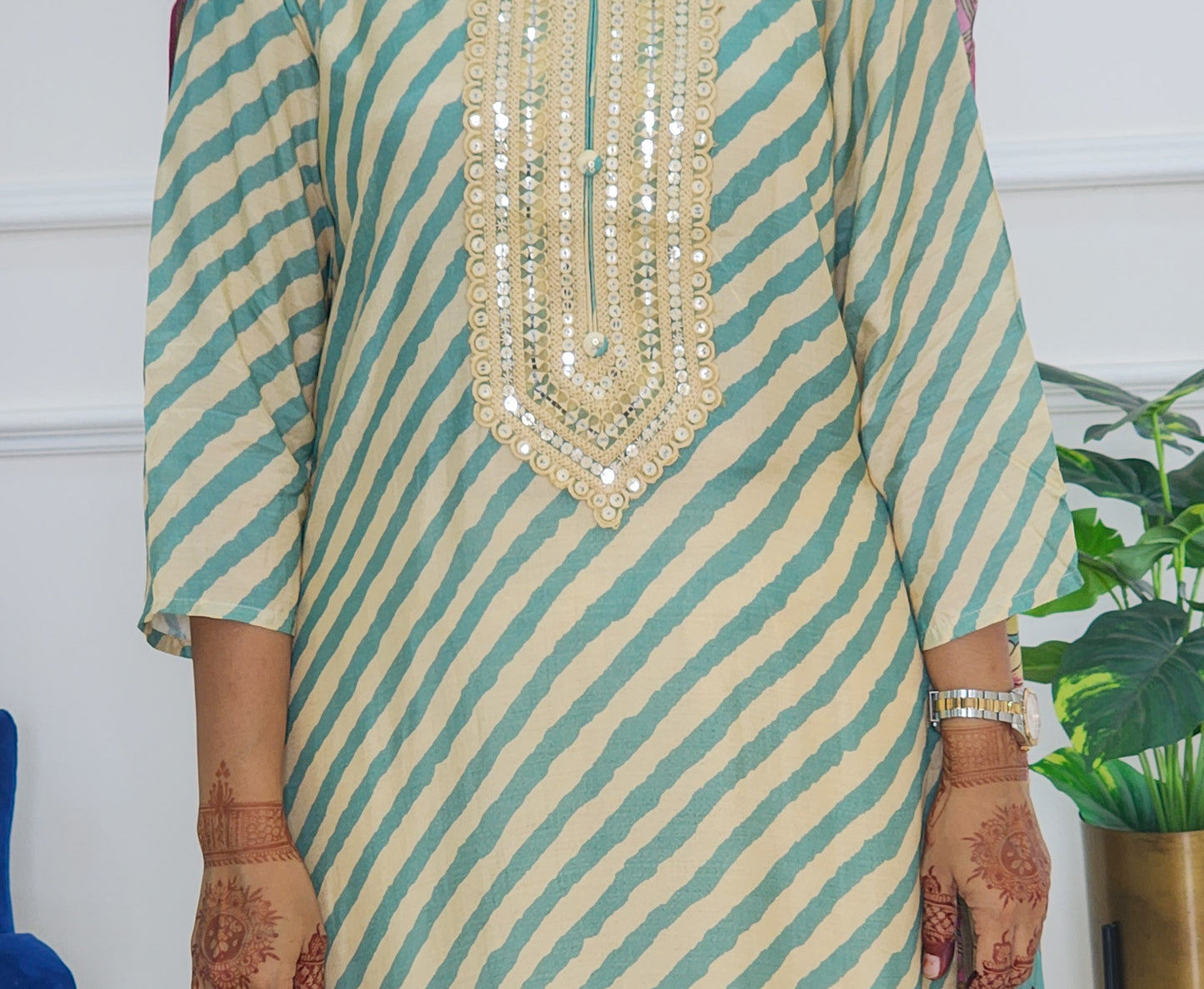 Turquoise Leheriya Suit With Pichwai Dupatta