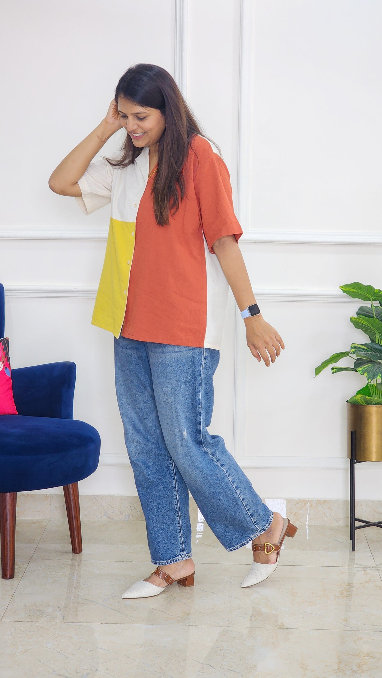 Color Blocked Shirt - Orange