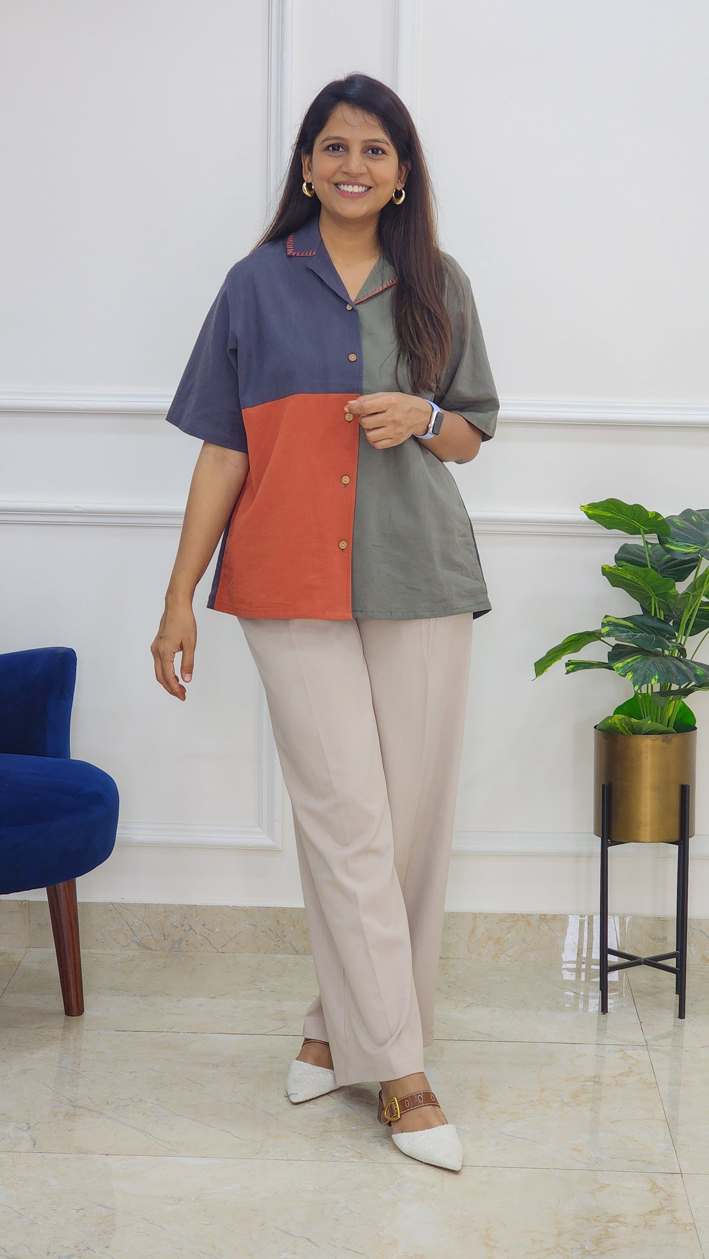 Color Blocked Shirt - Grey