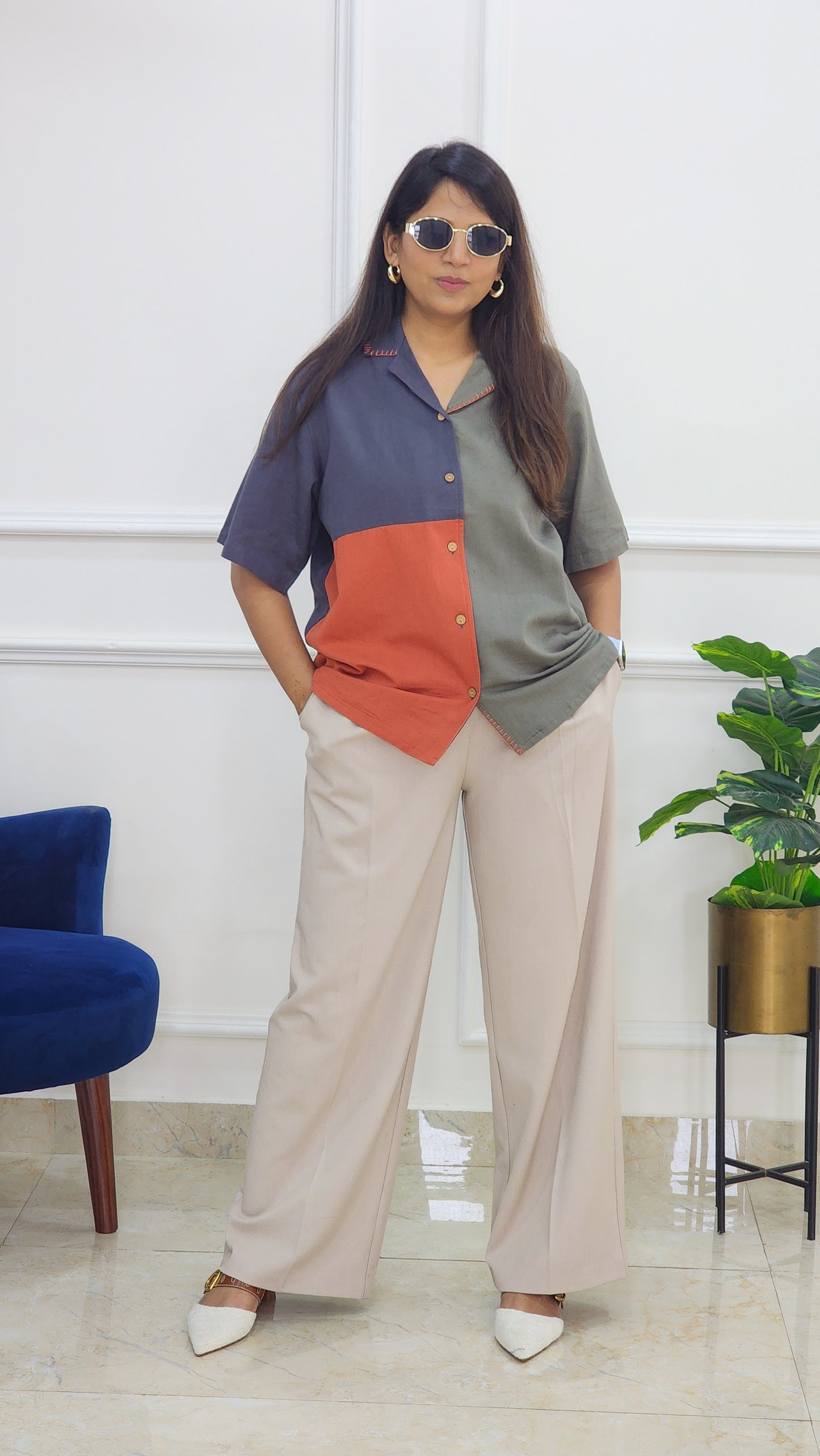 Color Blocked Shirt - Grey