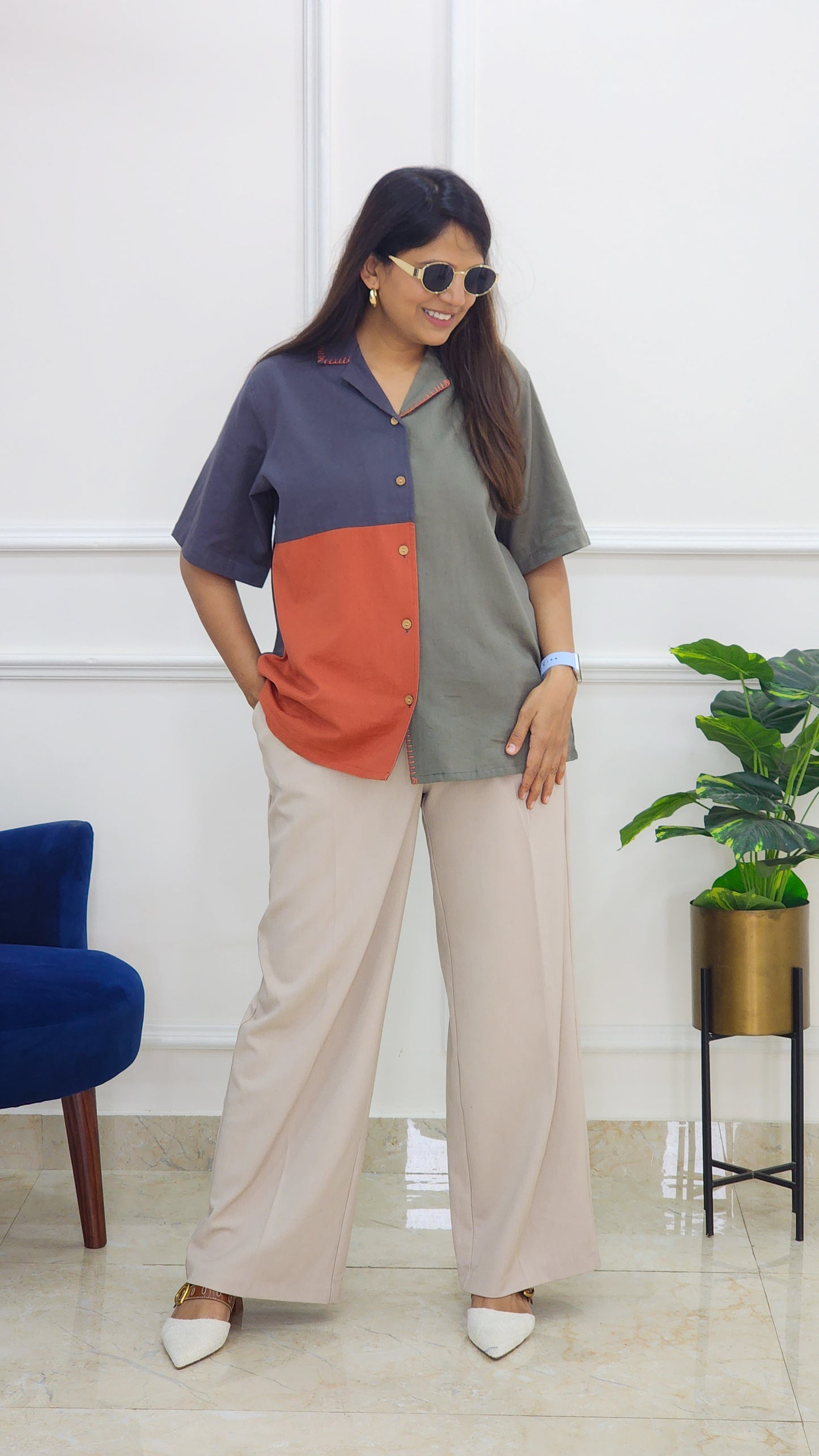 Color Blocked Shirt - Grey