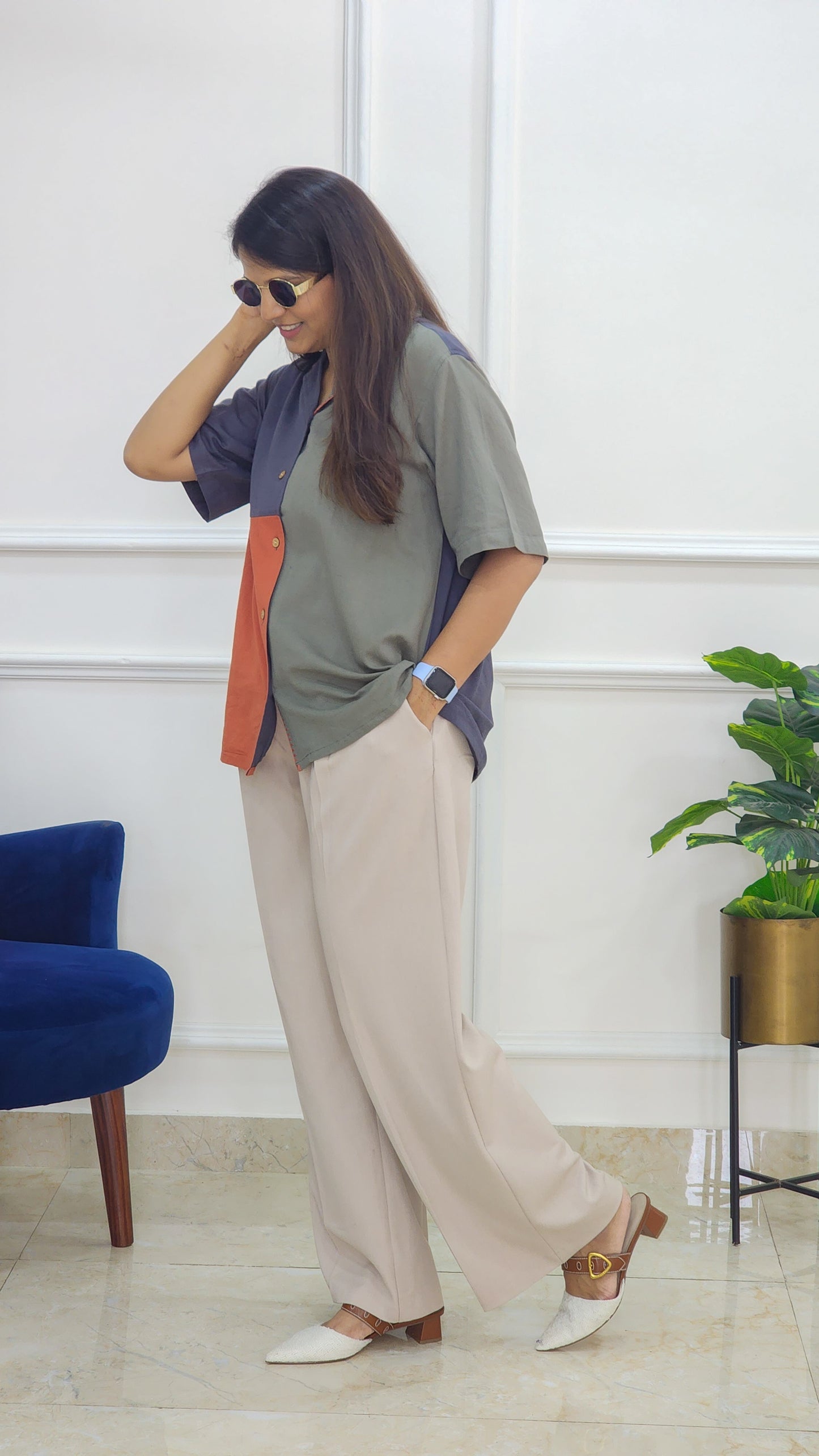Color Blocked Shirt - Grey