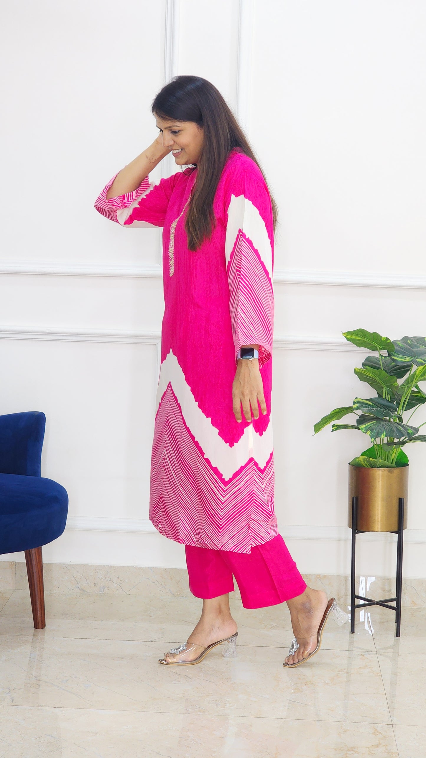 Tie Dye Kurta and Pants Set - Rani