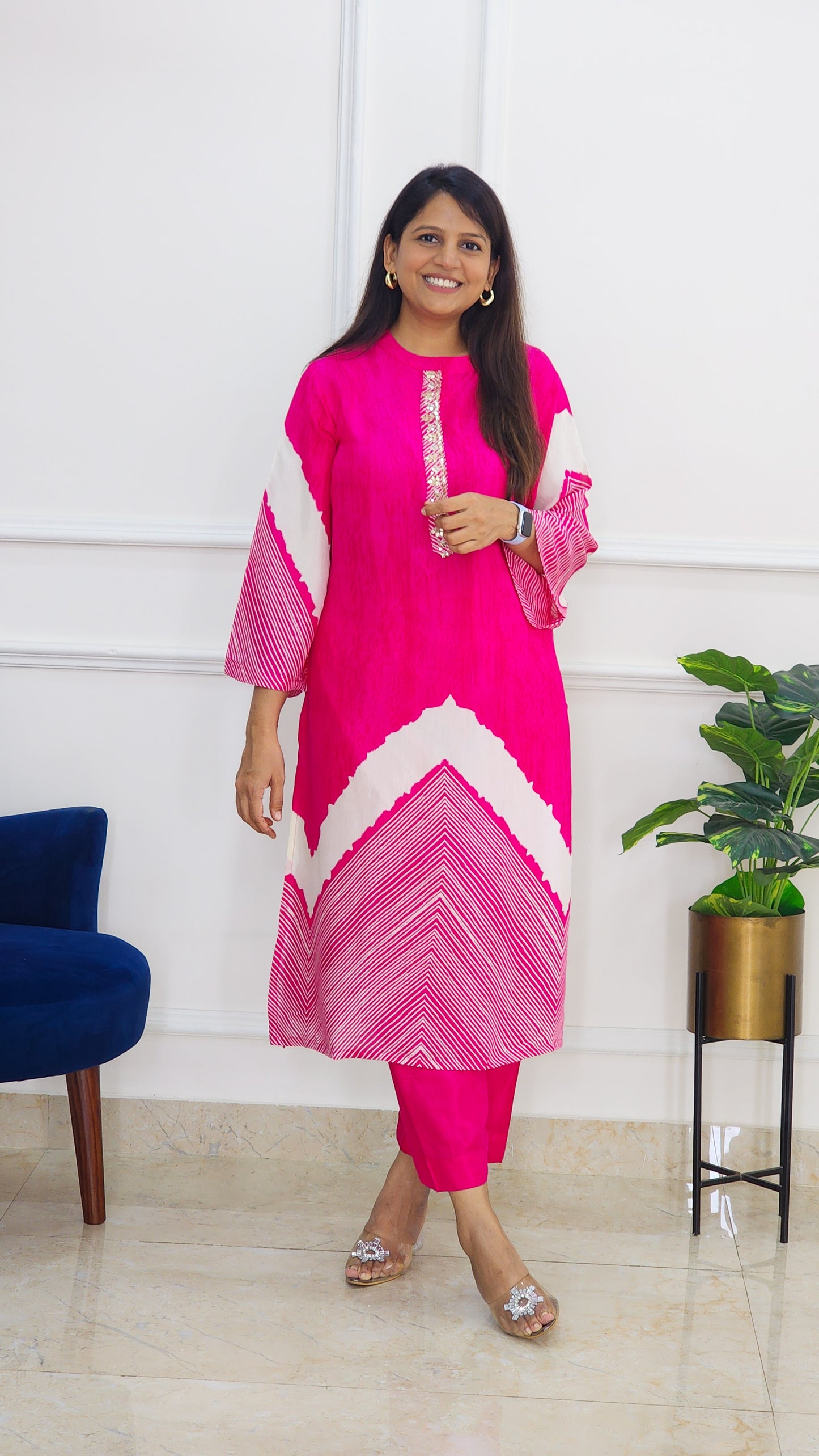 Tie Dye Kurta and Pants Set - Rani