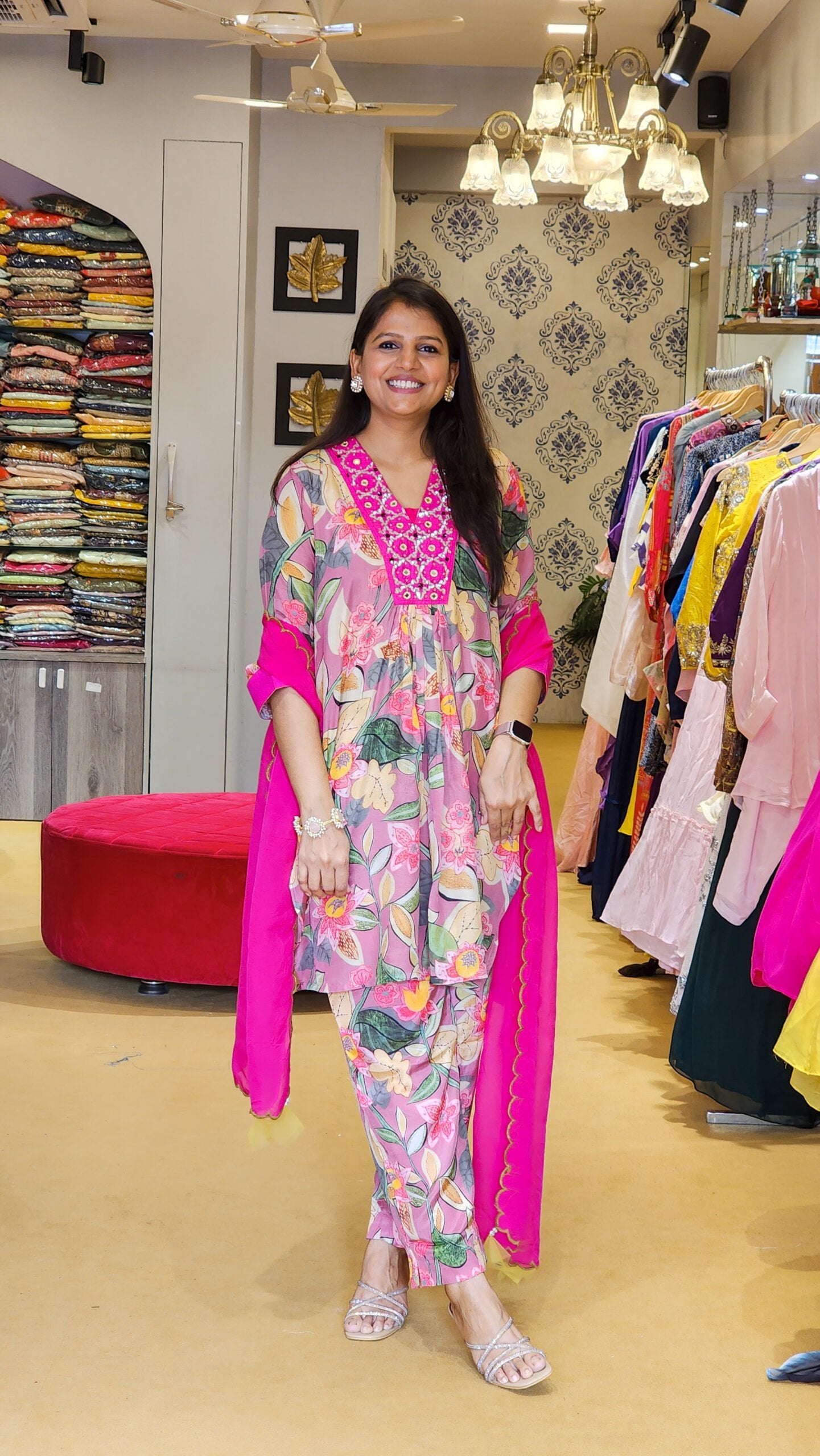 Jhilmil Pink Floral Kurta Set