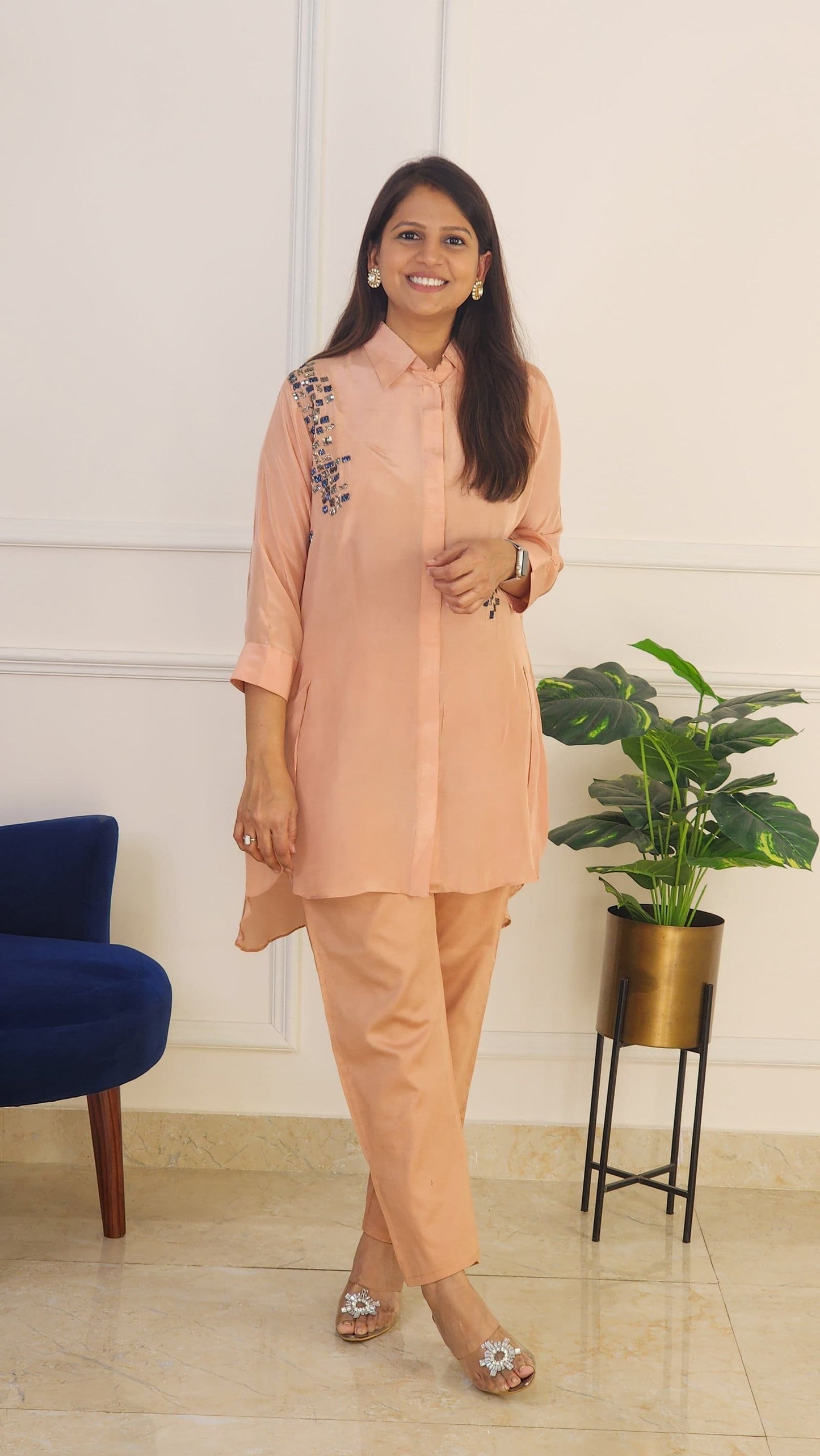 Peach Antique Handwork Co Ord Set