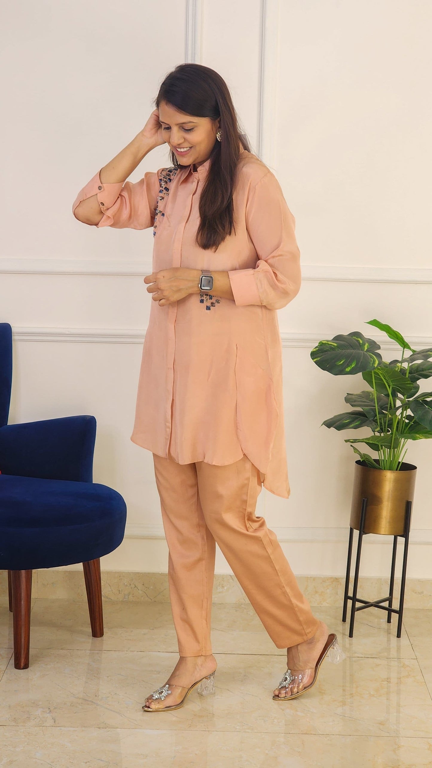 Peach Antique Handwork Co Ord Set