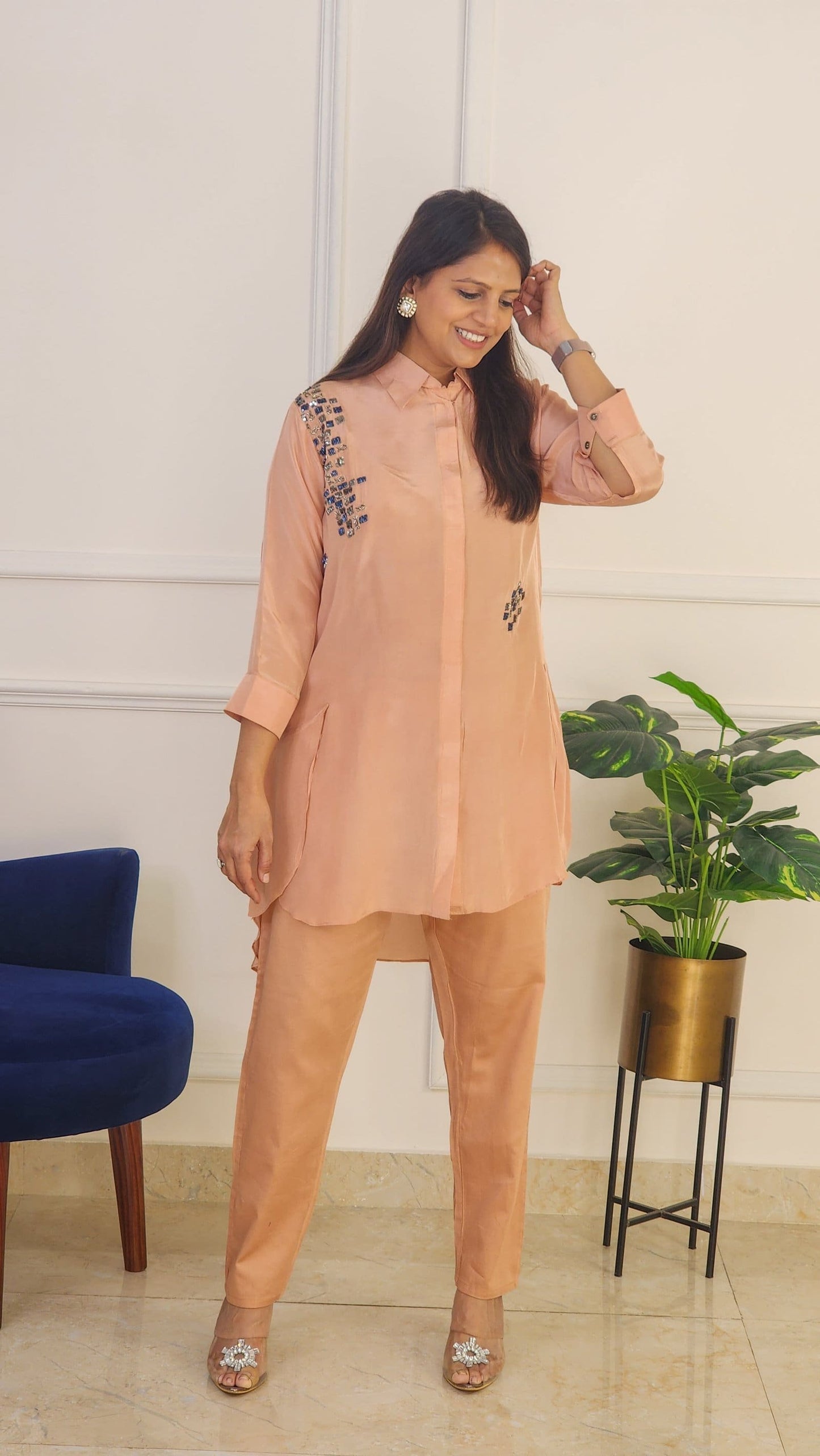 Peach Antique Handwork Co Ord Set
