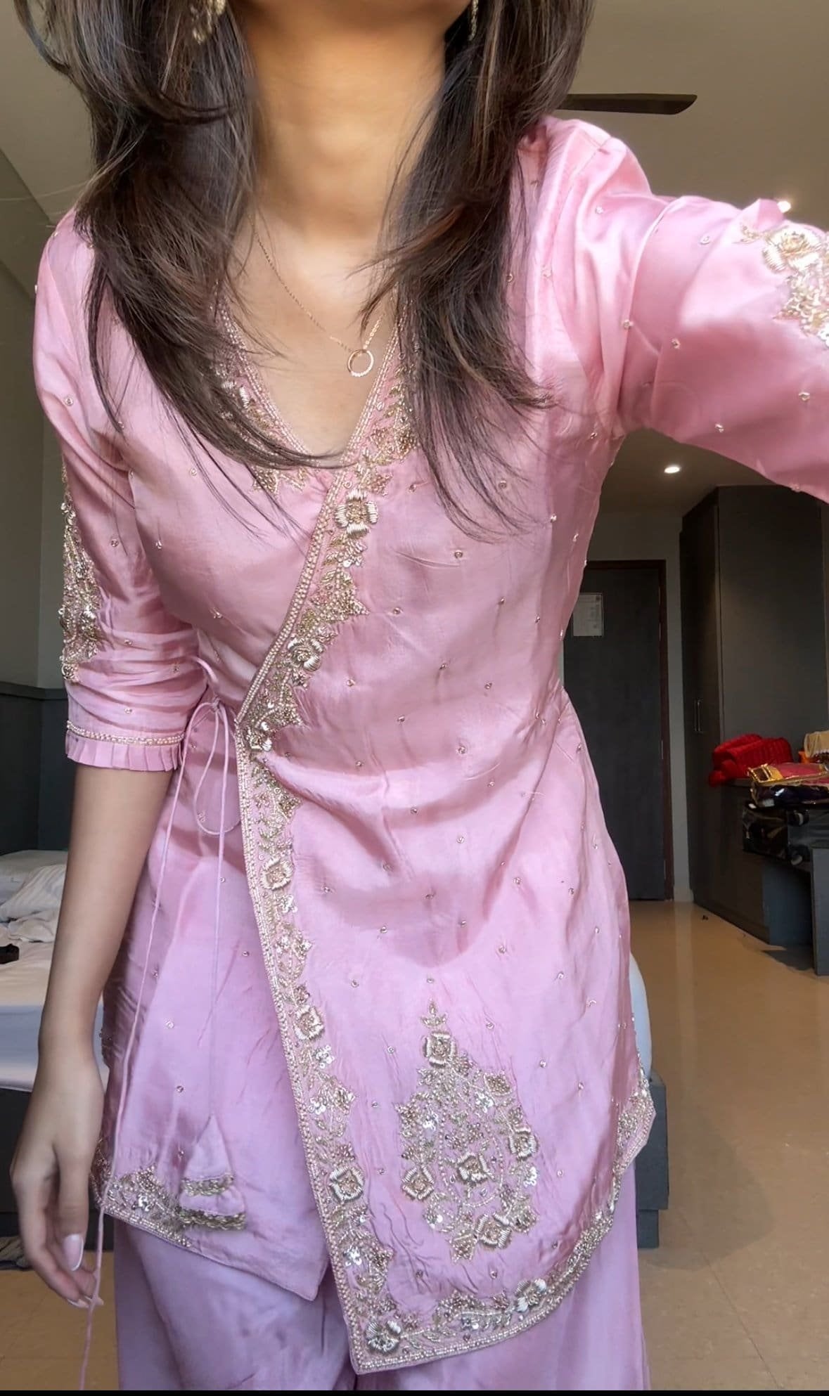 Blush Pink Angrakha Kurta and Palazzo Set