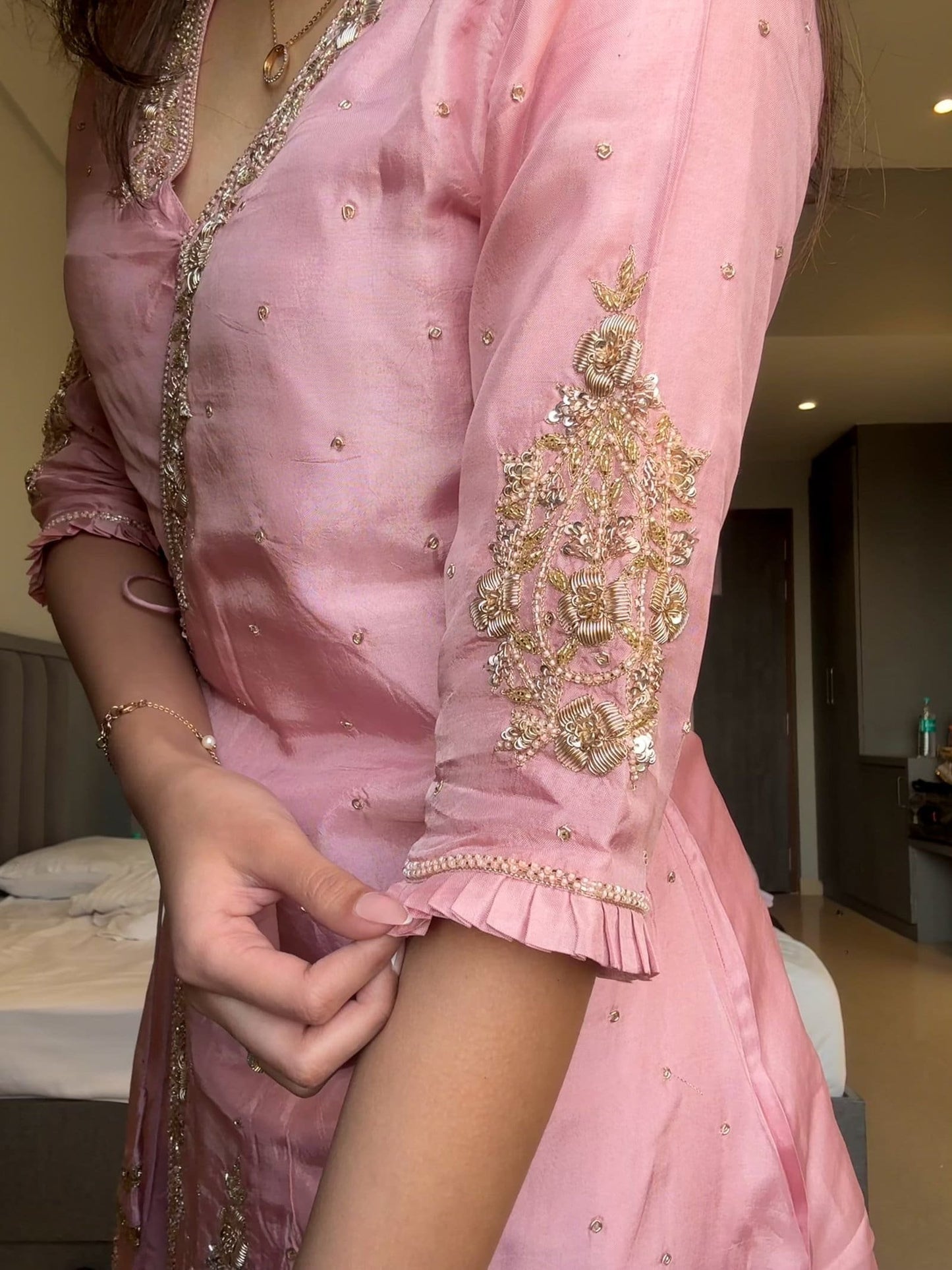 Blush Pink Angrakha Kurta and Palazzo Set