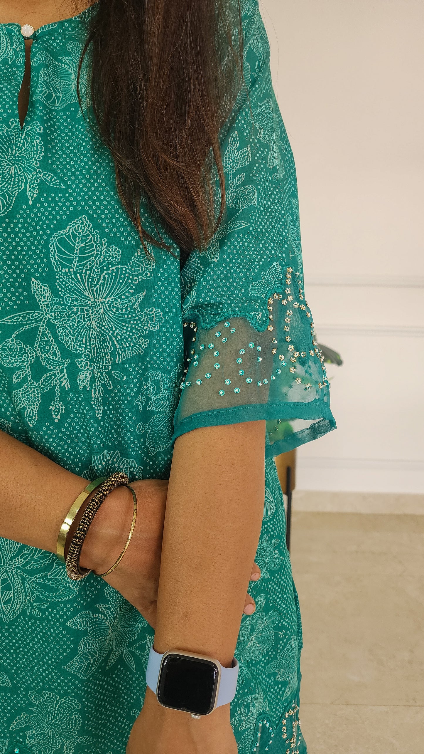 Rama Green with Organza Detailing