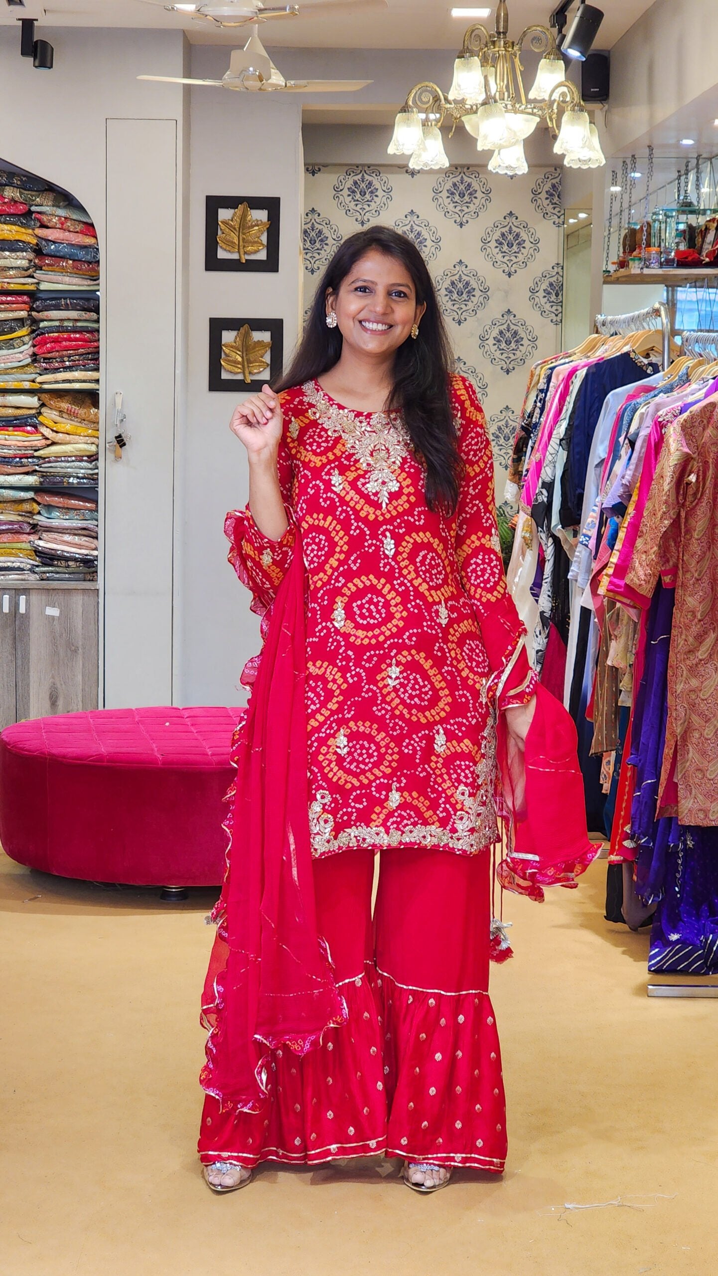 Tyohaar ~ Red Bandhej Suit Set