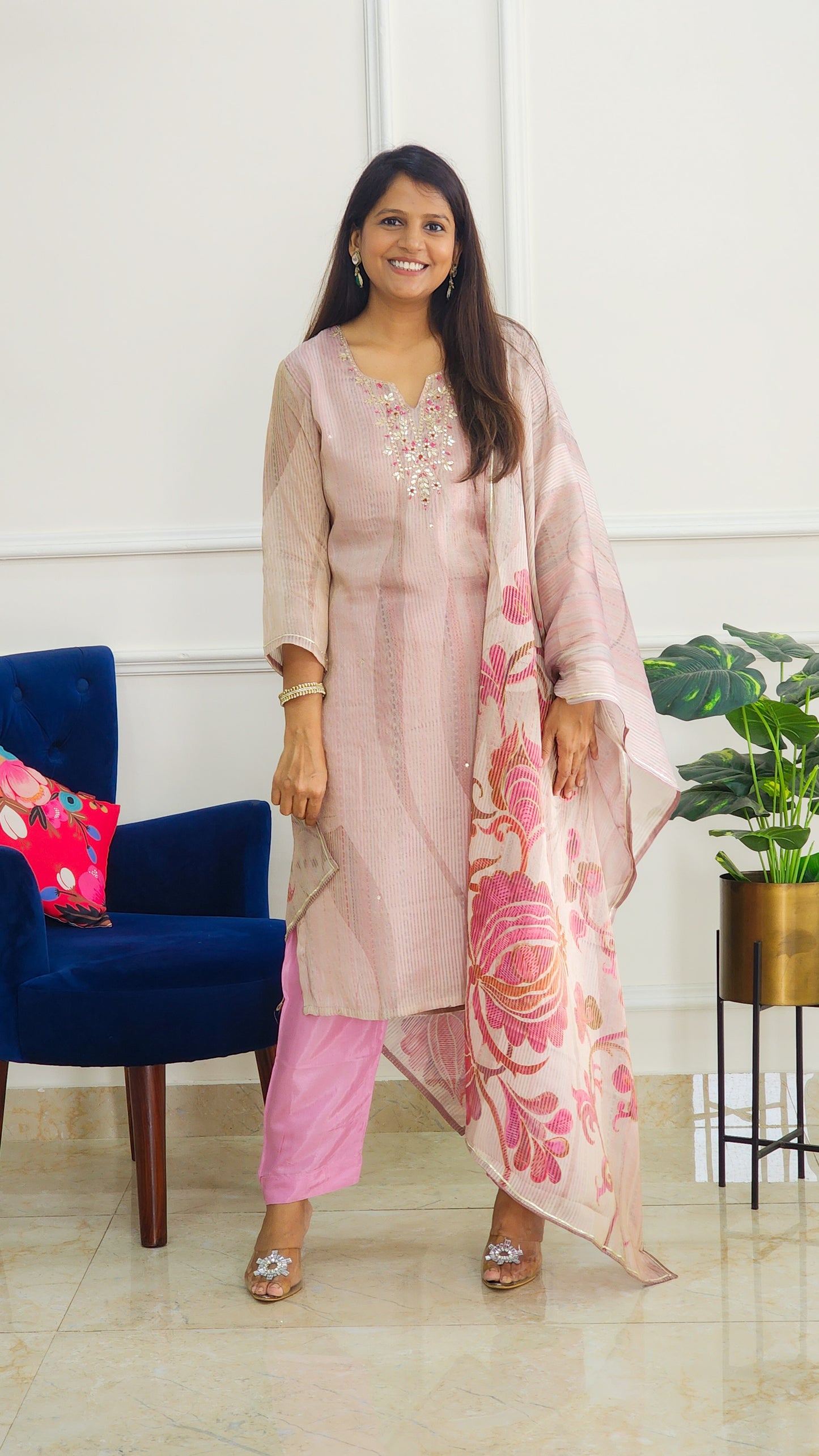 Pink Stripe Tissue Suit Set