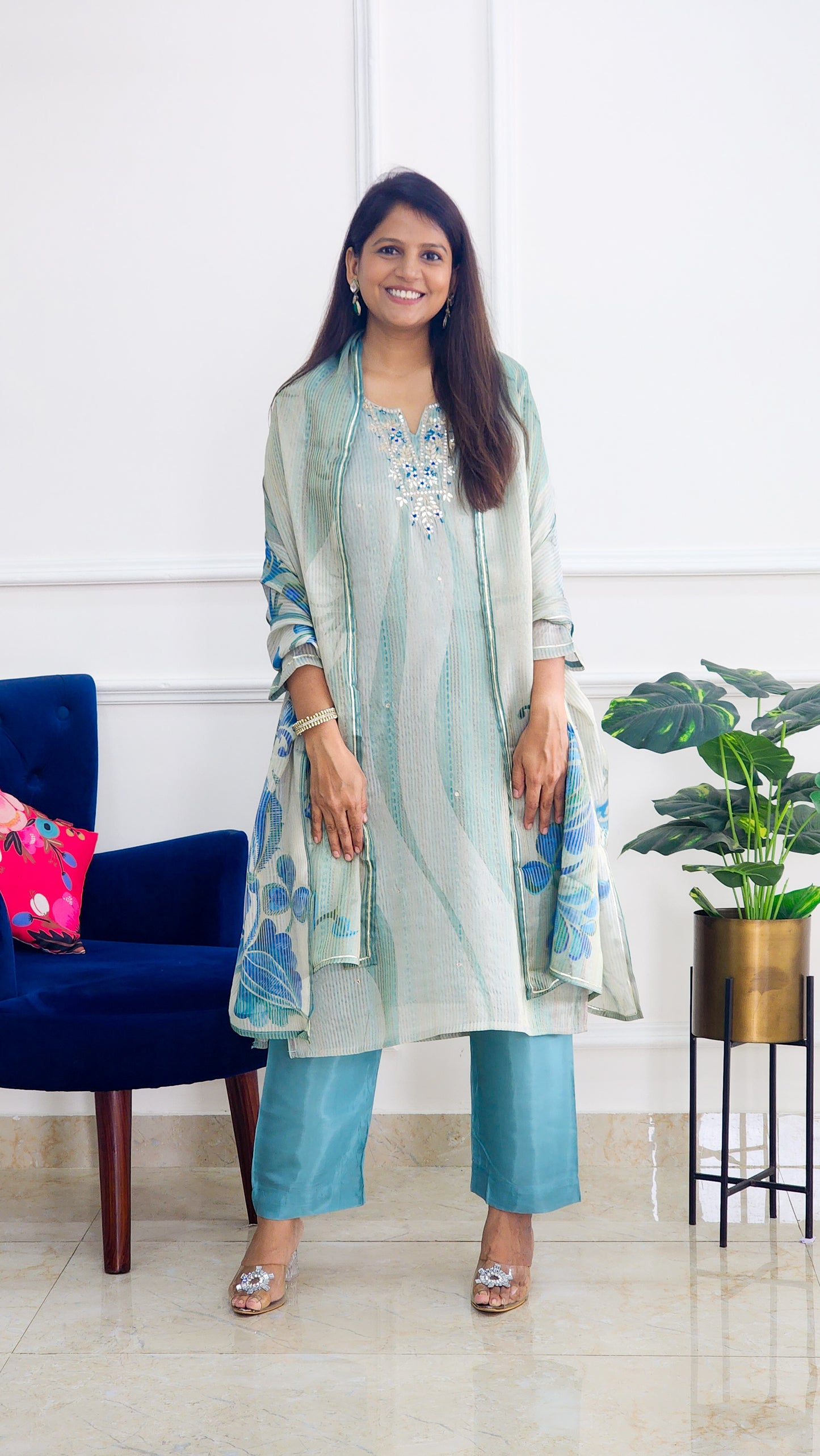 Blue Stripe Tissue Suit Set