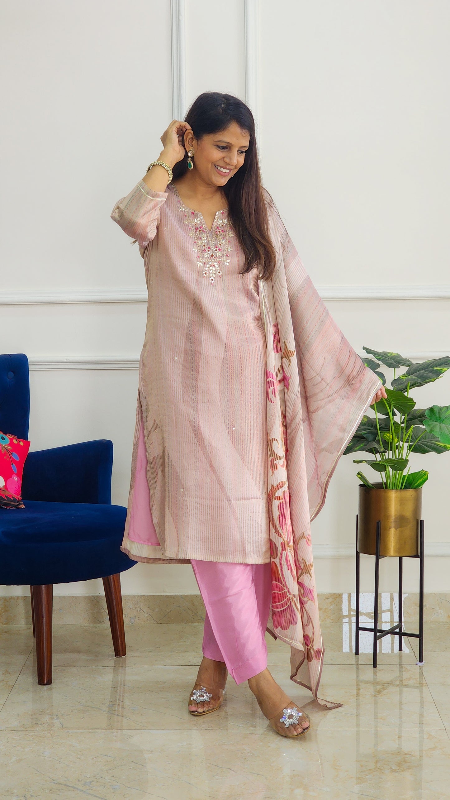 Pink Stripe Tissue Suit Set
