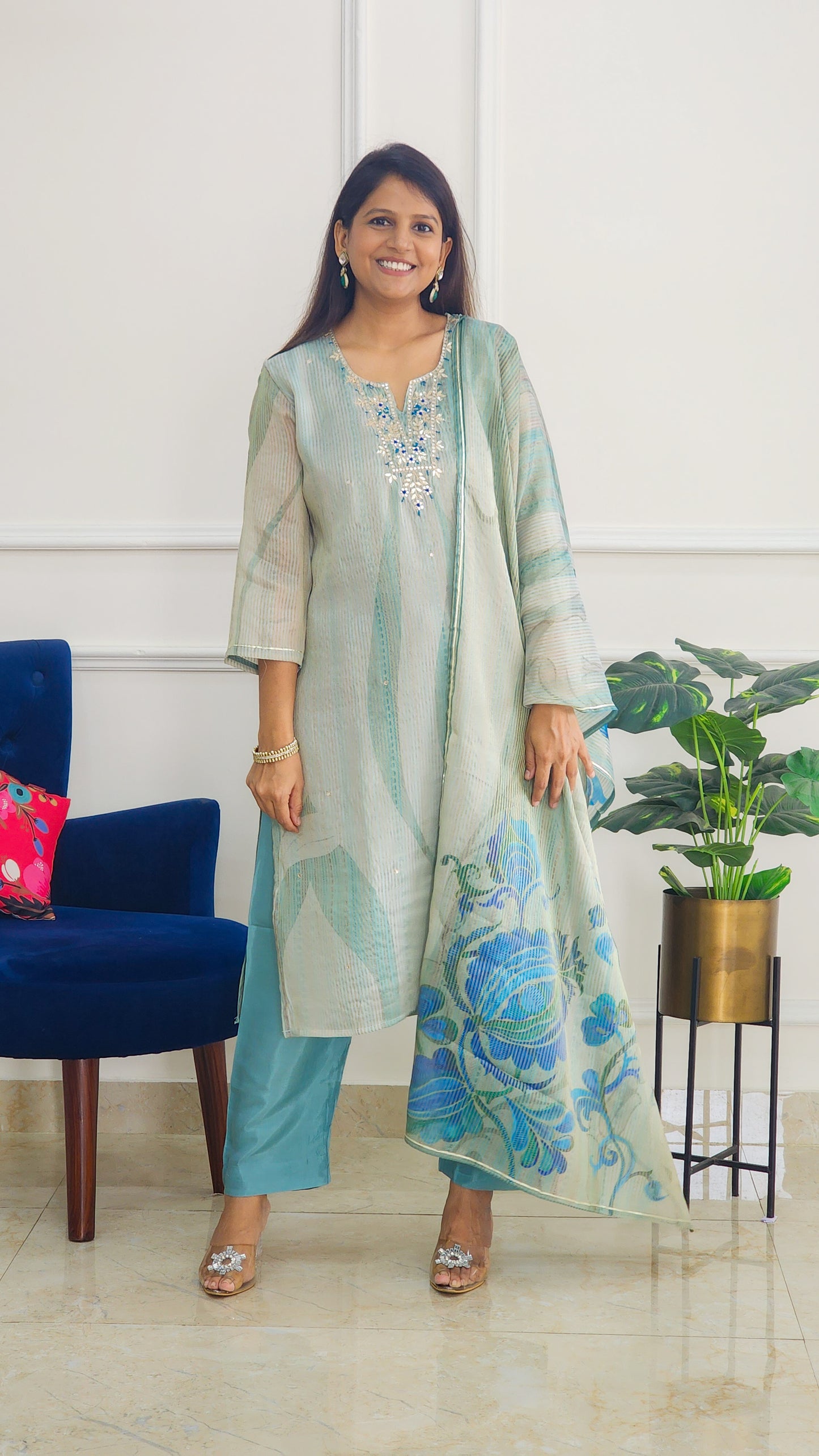 Blue Stripe Tissue Suit Set