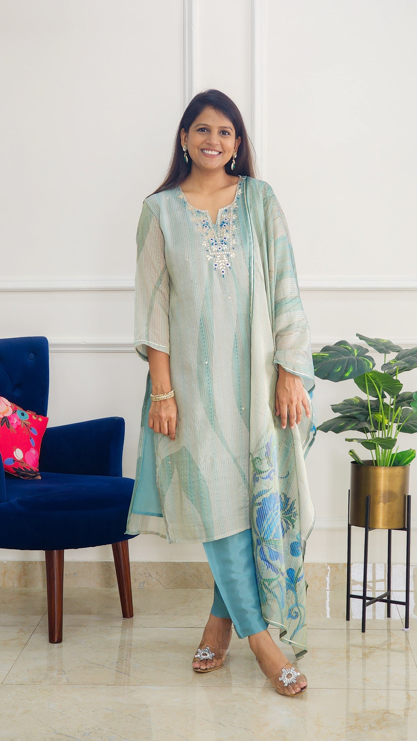 Blue Stripe Tissue Suit Set