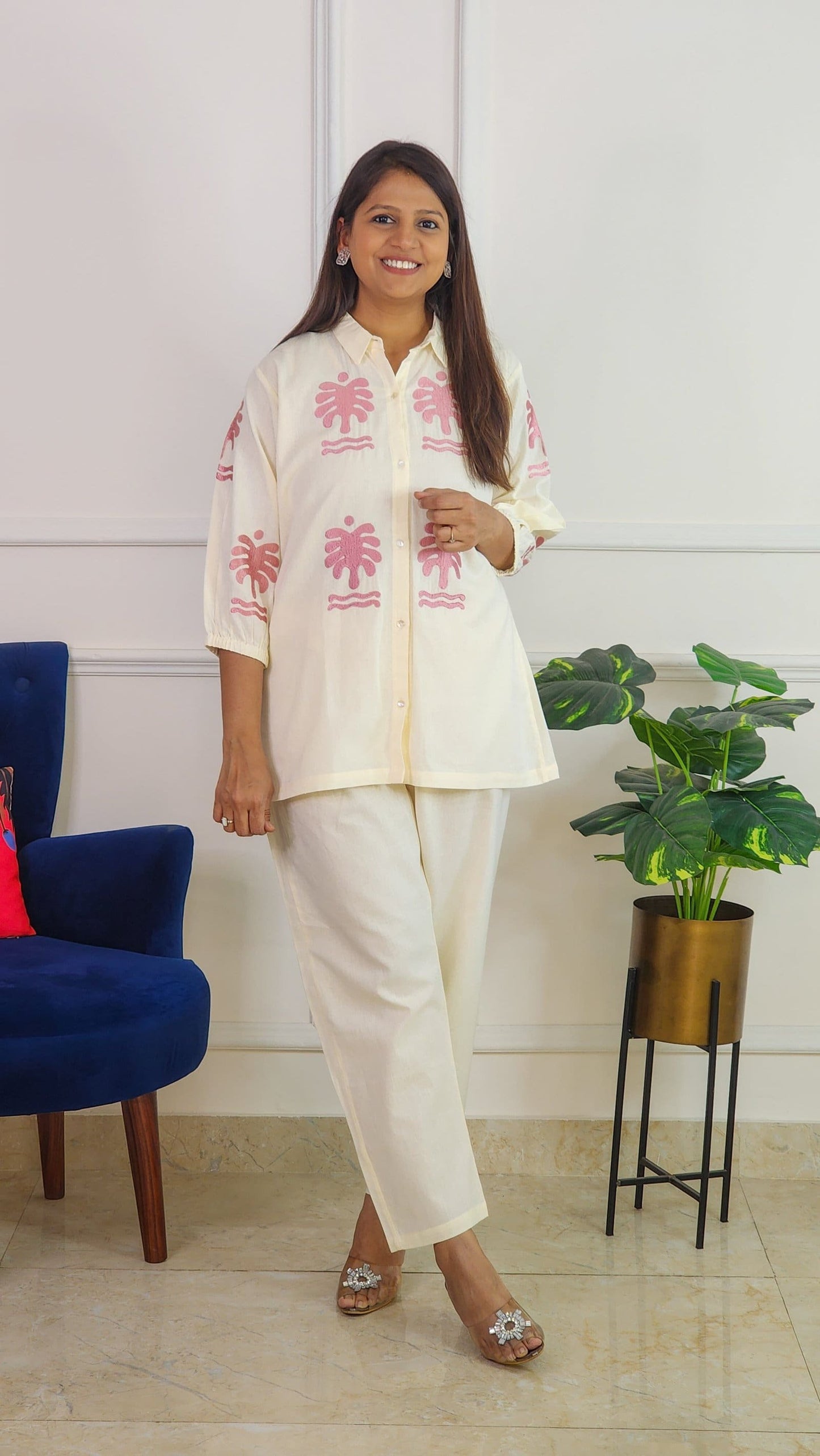 Palm Pink Embroidery Co Ord Set