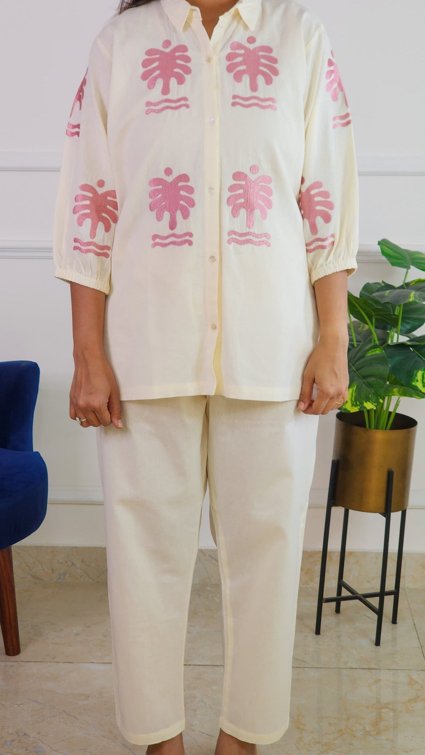 Palm Pink Embroidery Co Ord Set