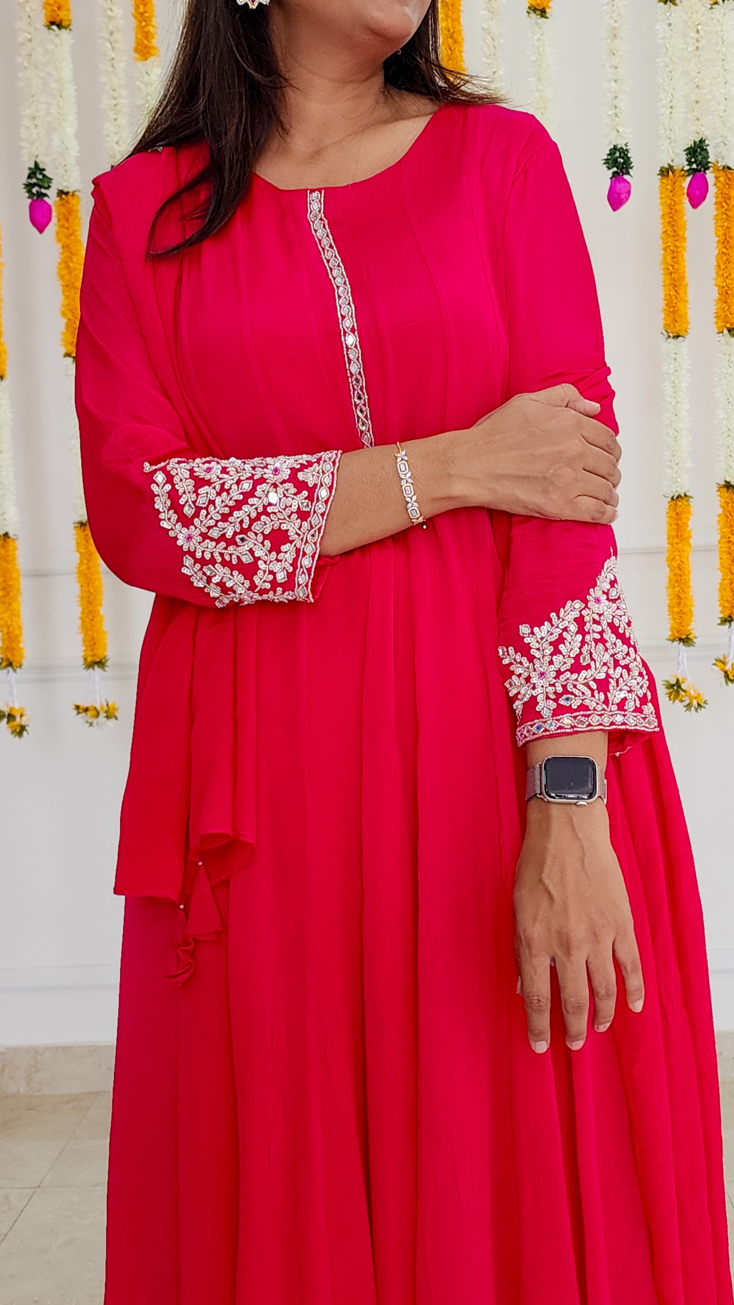 Rani Pink Chinnon Anarkali Set
