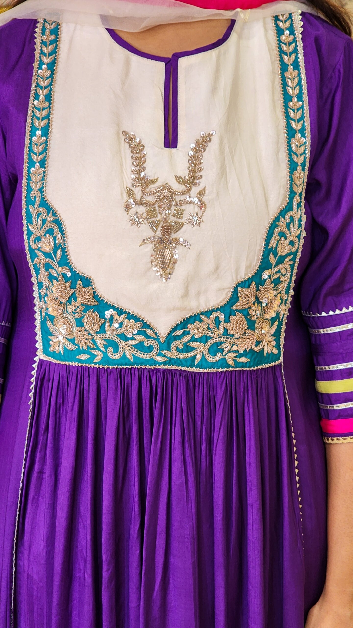 Jhilmil Purple Zardosi Hand work Detailing Flare Suit Set (F)