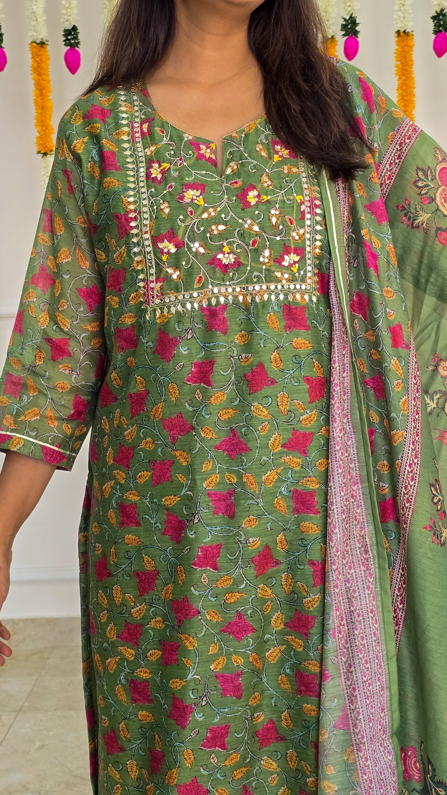 Green Kalamkari Chanderi suit set