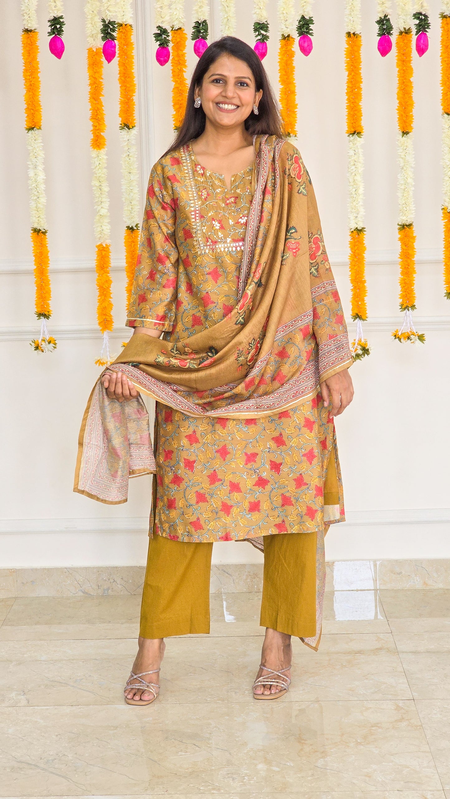 Mustard Yellow Kalamkari Chanderi suit set