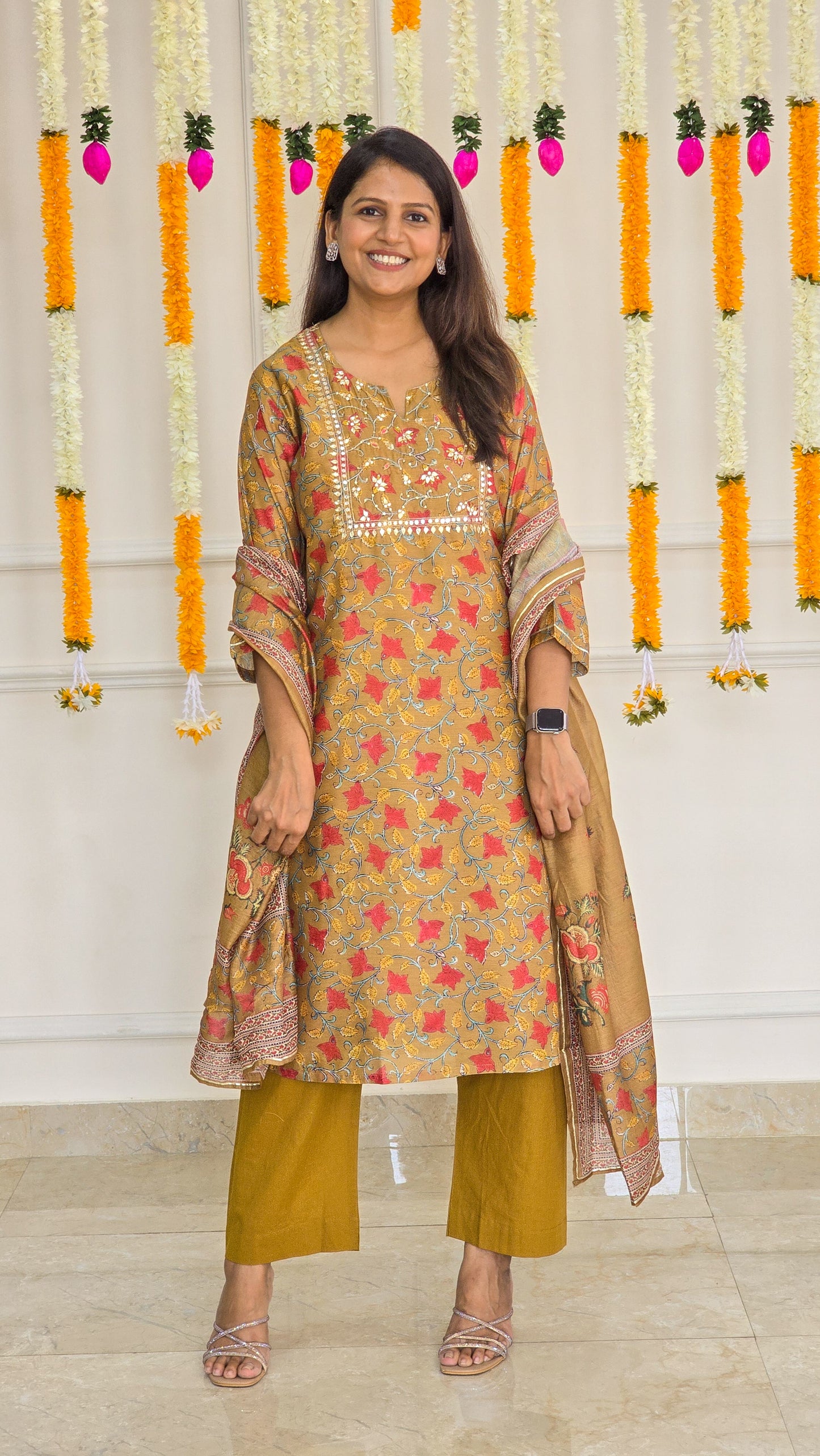 Mustard Yellow Kalamkari Chanderi suit set