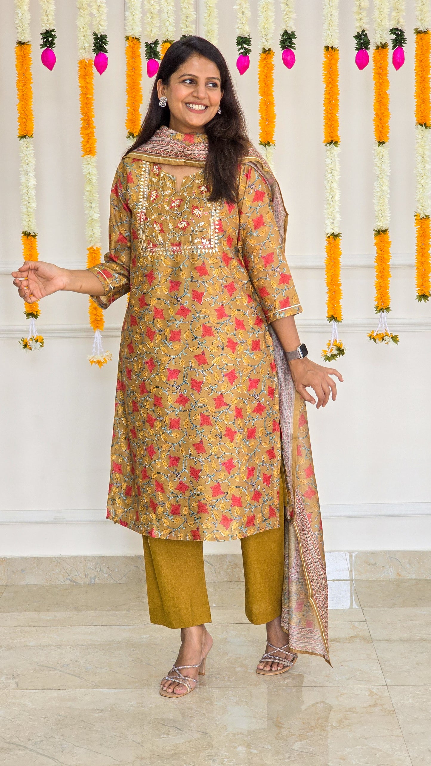 Mustard Yellow Kalamkari Chanderi suit set