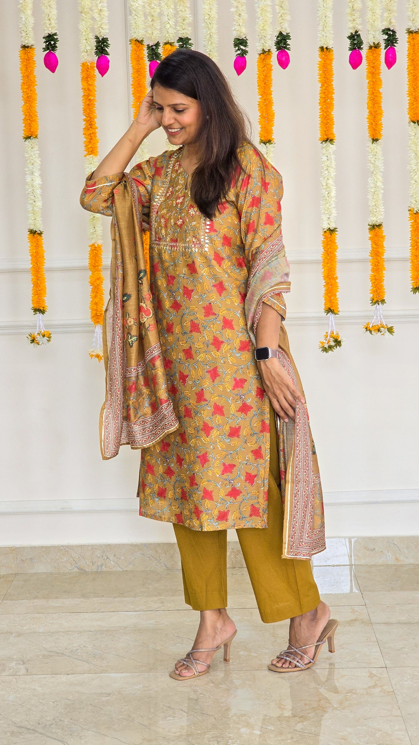 Mustard Yellow Kalamkari Chanderi suit set