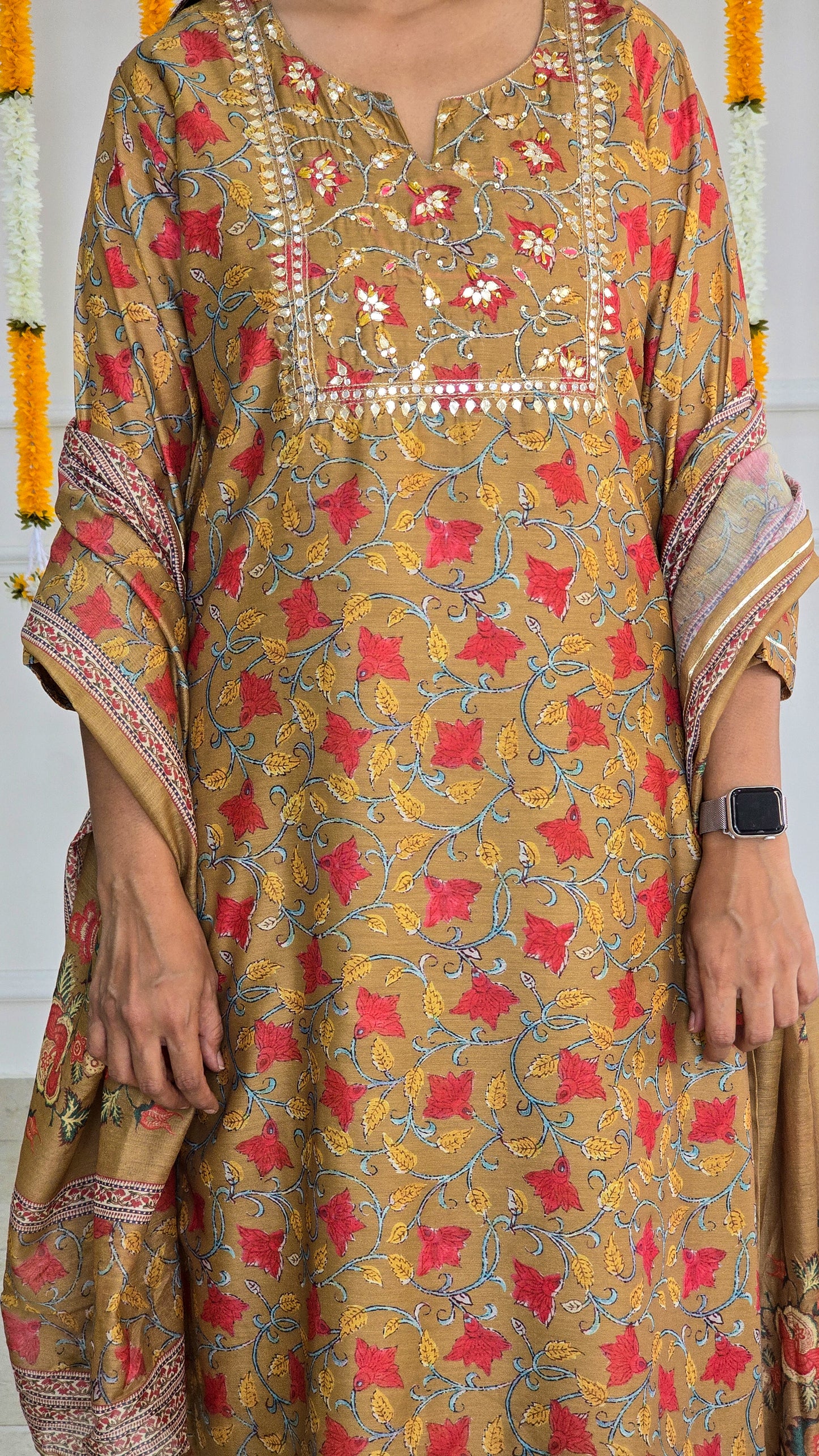 Mustard Yellow Kalamkari Chanderi suit set