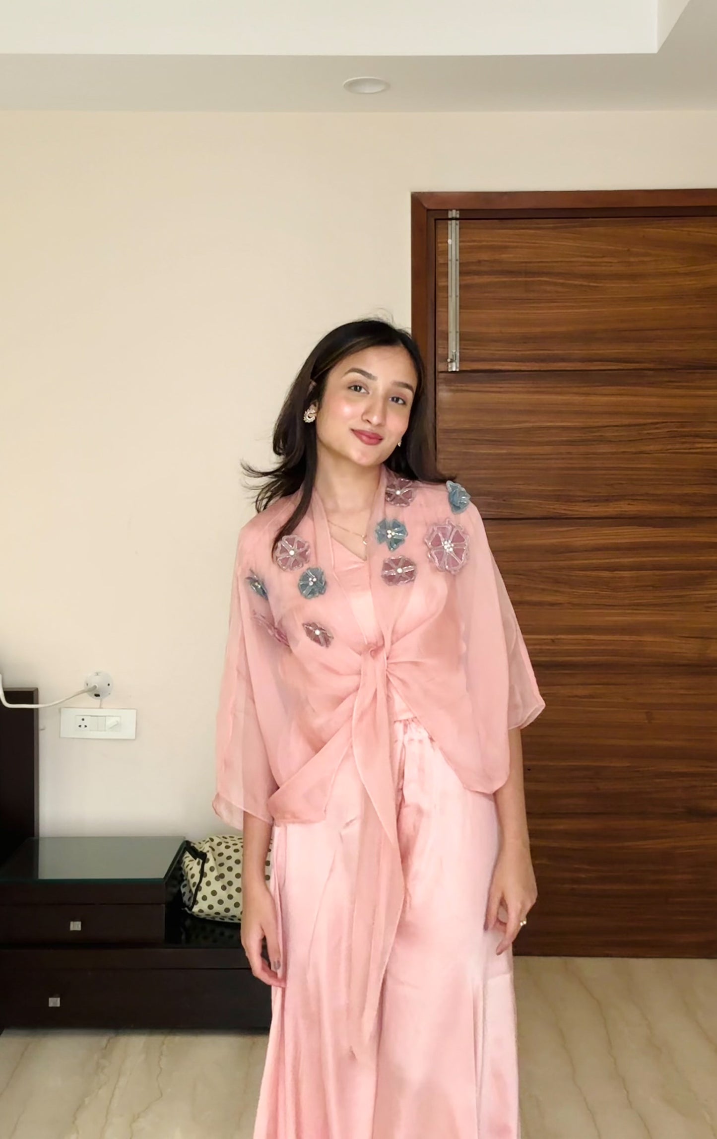 Blush Pink 3D Flower Organza Jacket Set