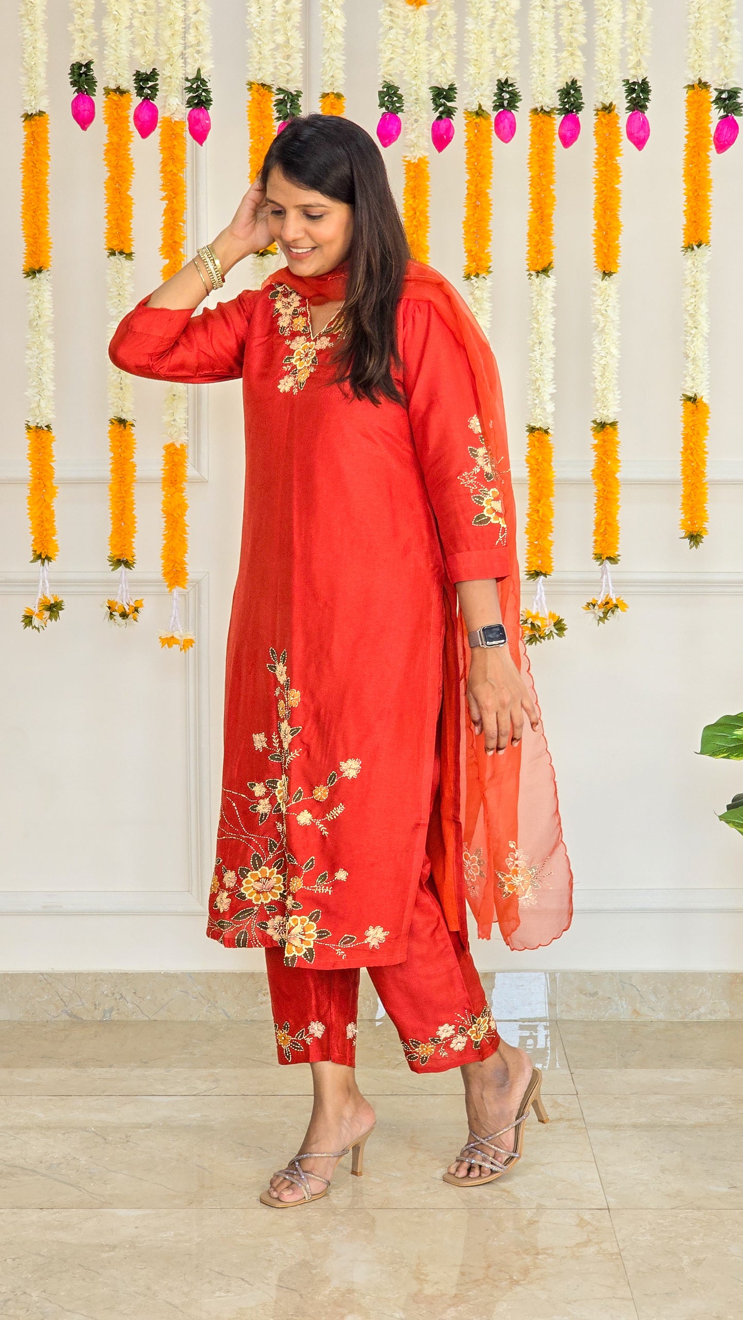 Orange Kantha Suit Set