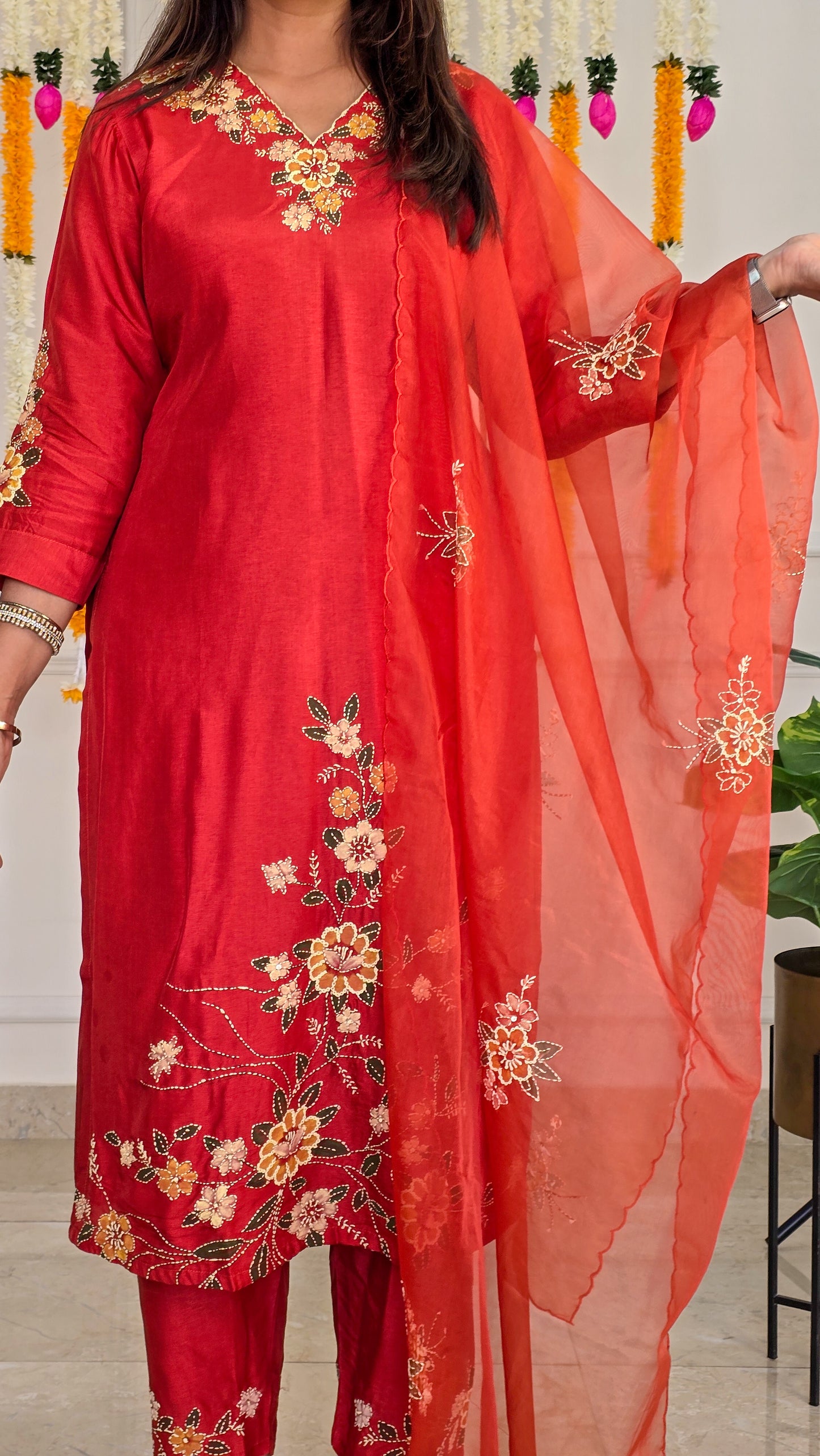 Orange Kantha Suit Set