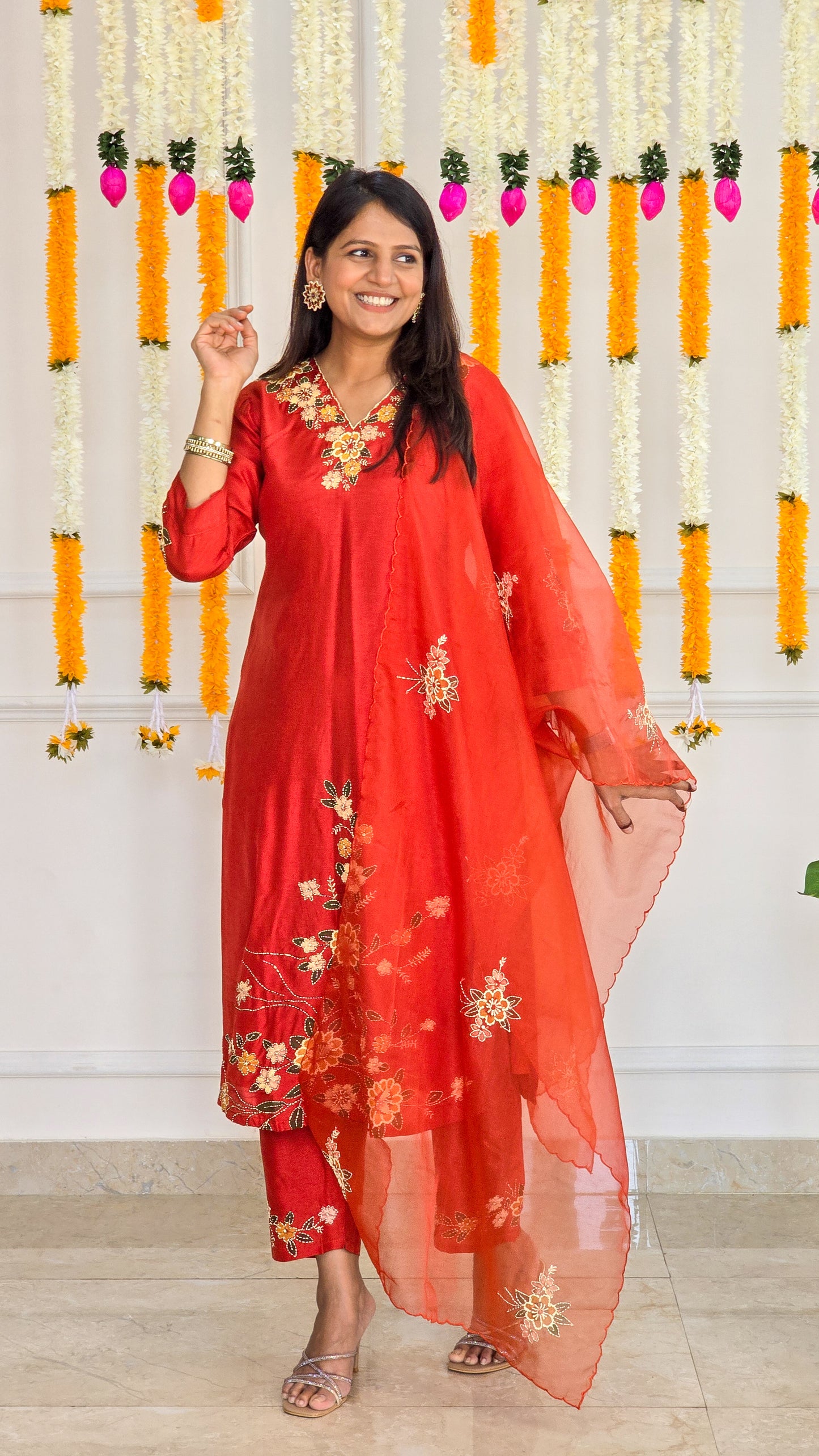 Orange Kantha Suit Set