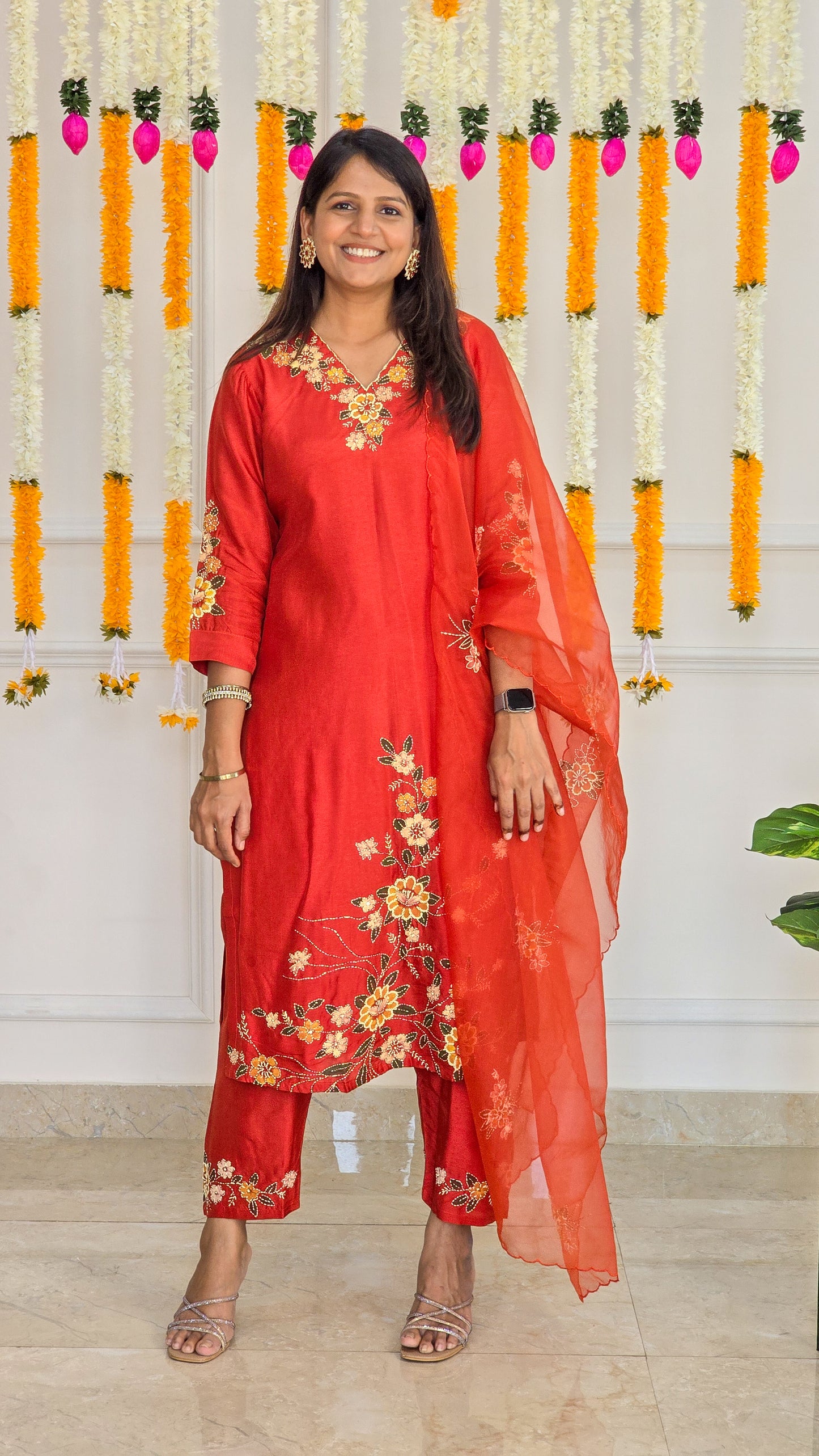 Orange Kantha Suit Set