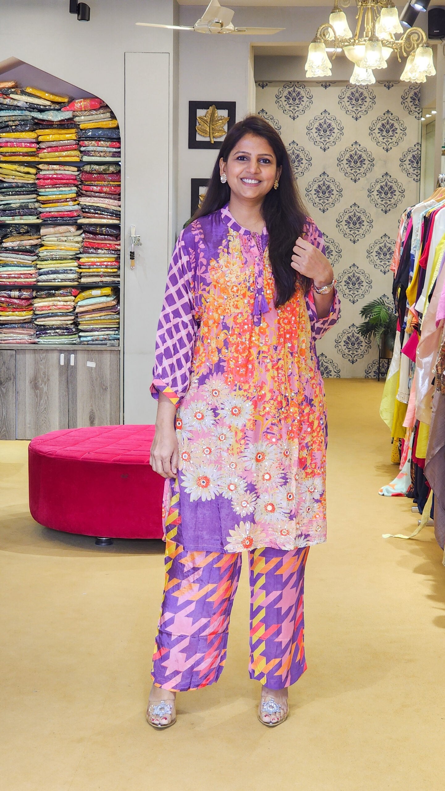 Voilet Orange Floral Printed Co Ord Set