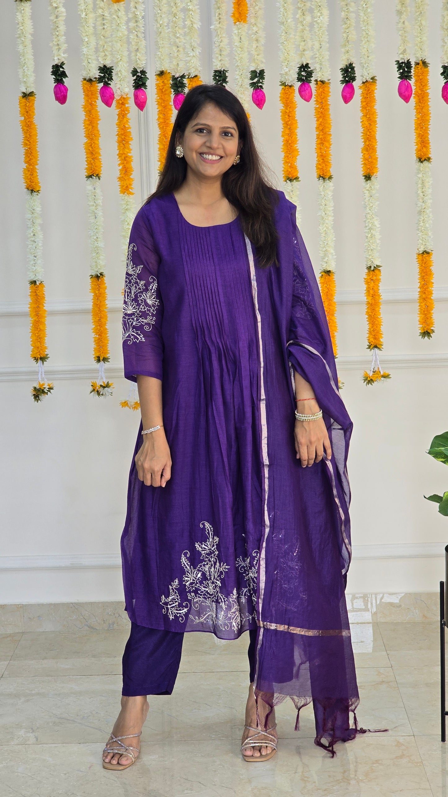 Purple Mul Chanderi Suit Set