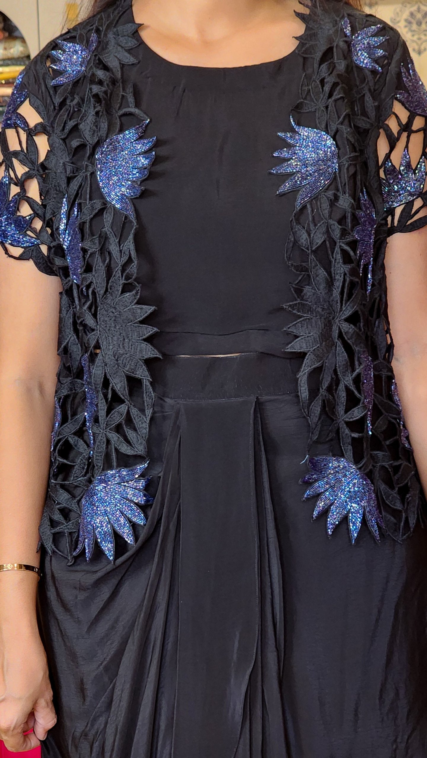 Black Cut Work jacket Lehenga Set