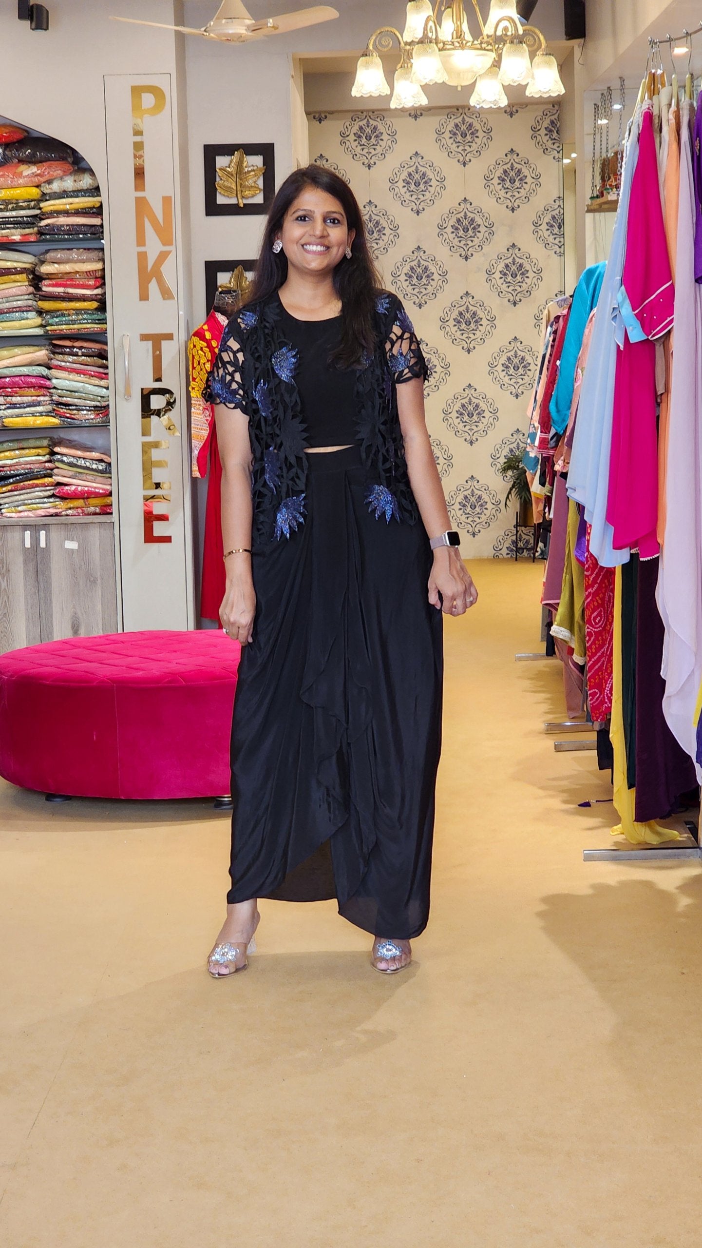 Black Cut Work jacket Lehenga Set