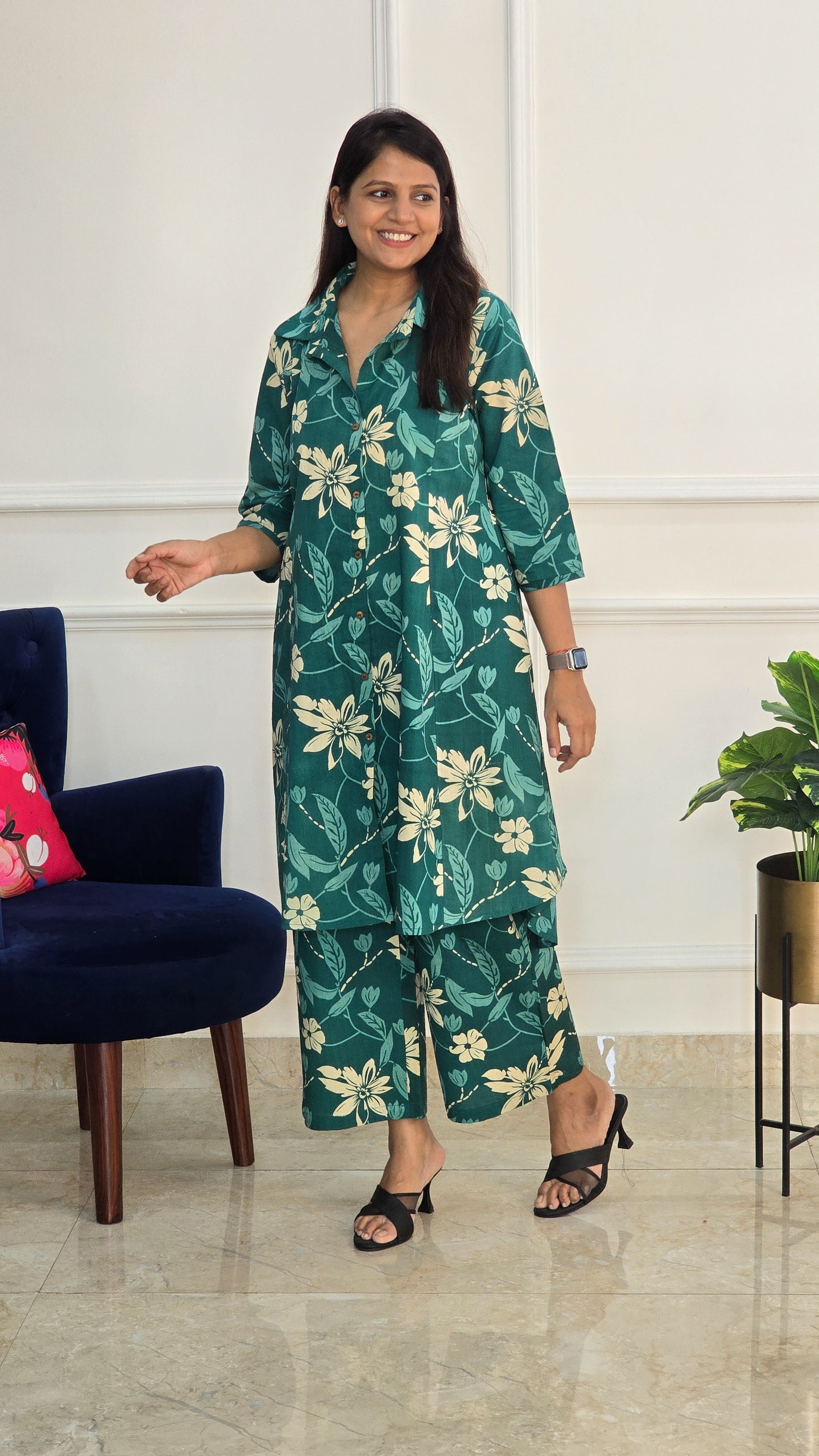 Rama Green Floral Cotton Set