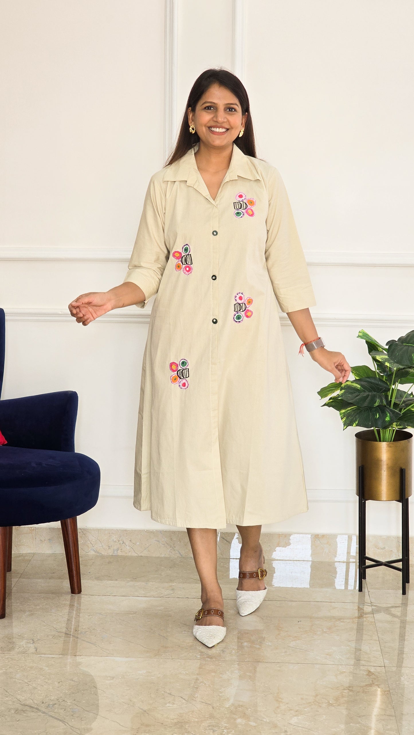 Beige Bloom Aura Cotton Tunic